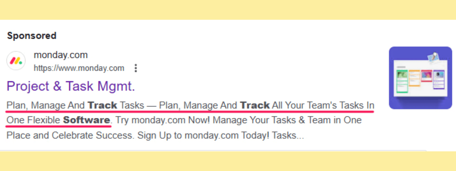 Monday matches their PPC ad copy with their landing page copy