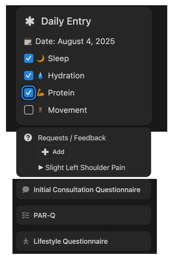 fitness coaching notion template for client tracking