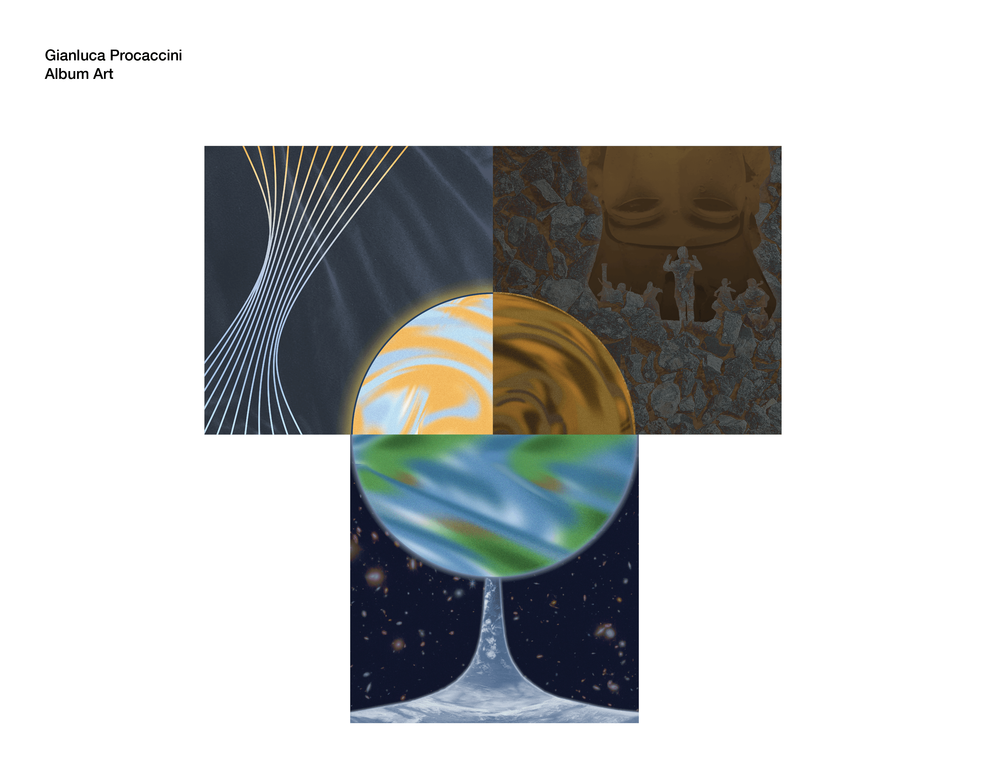 Three album covers unified by a central marble motif, echoing the trilogy of the three operas and the way they were designed to be experienced: in a circular loop.