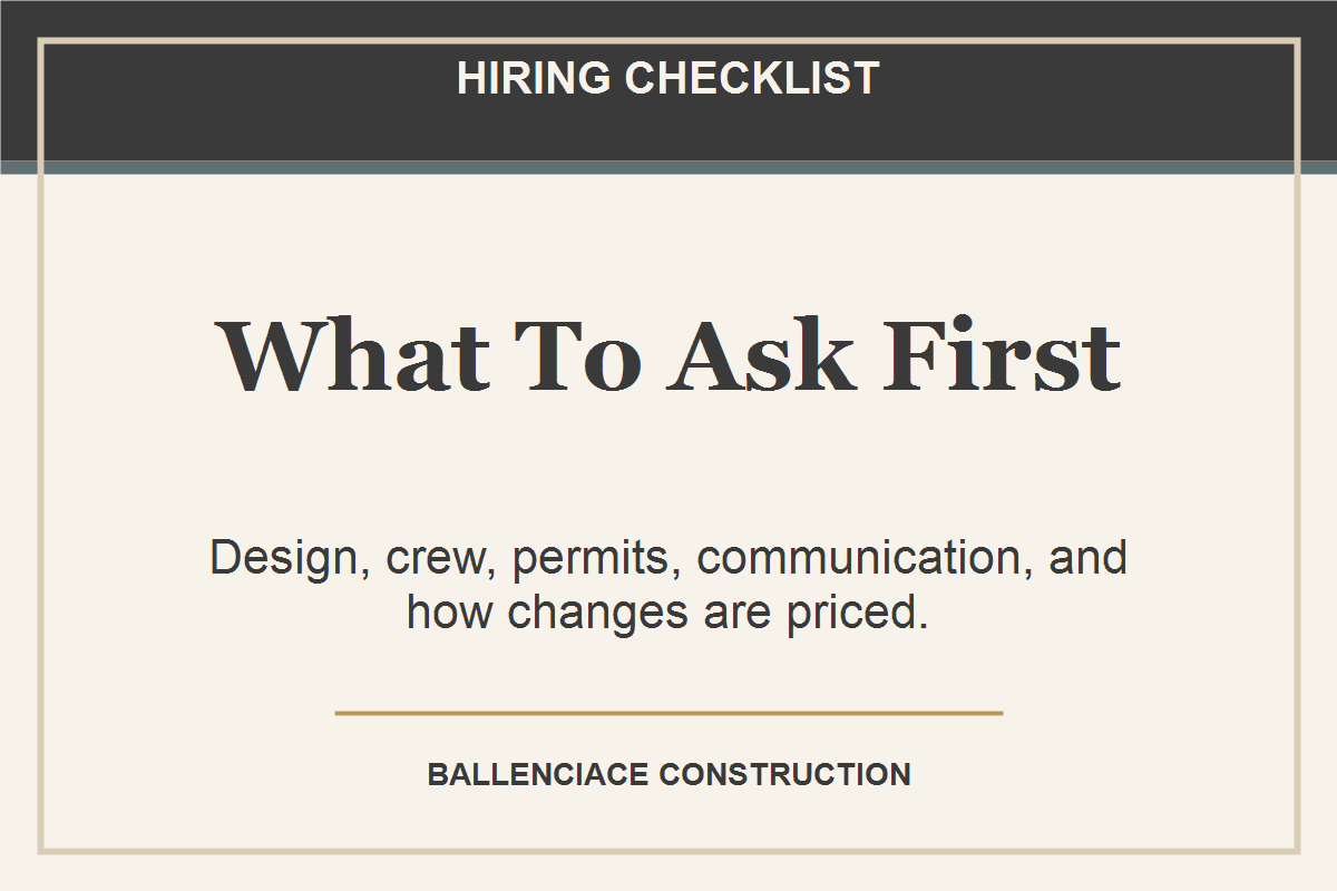 Editorial hiring checklist graphic for Tampa Bay remodeling contractor questions