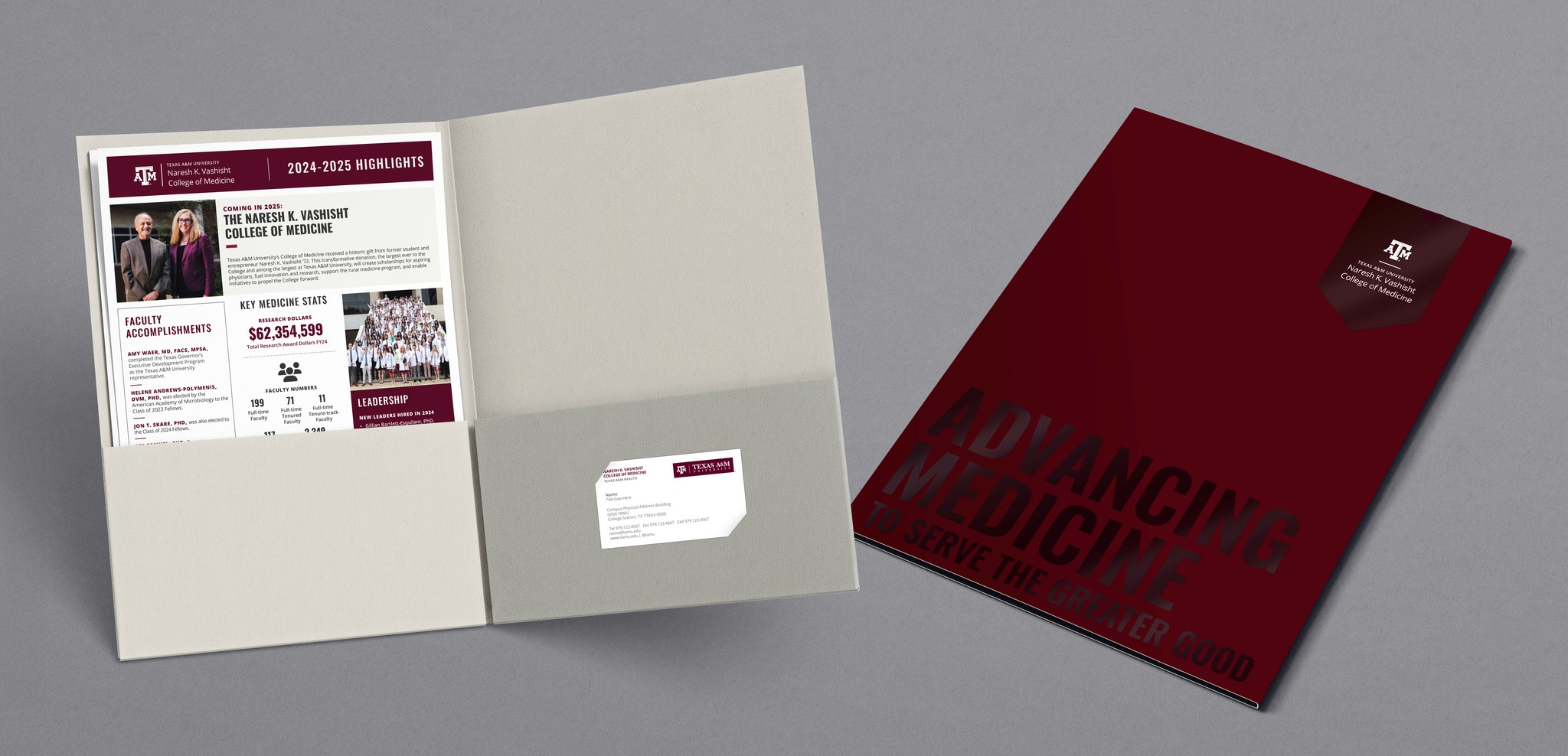 branded folder business card and fact sheet