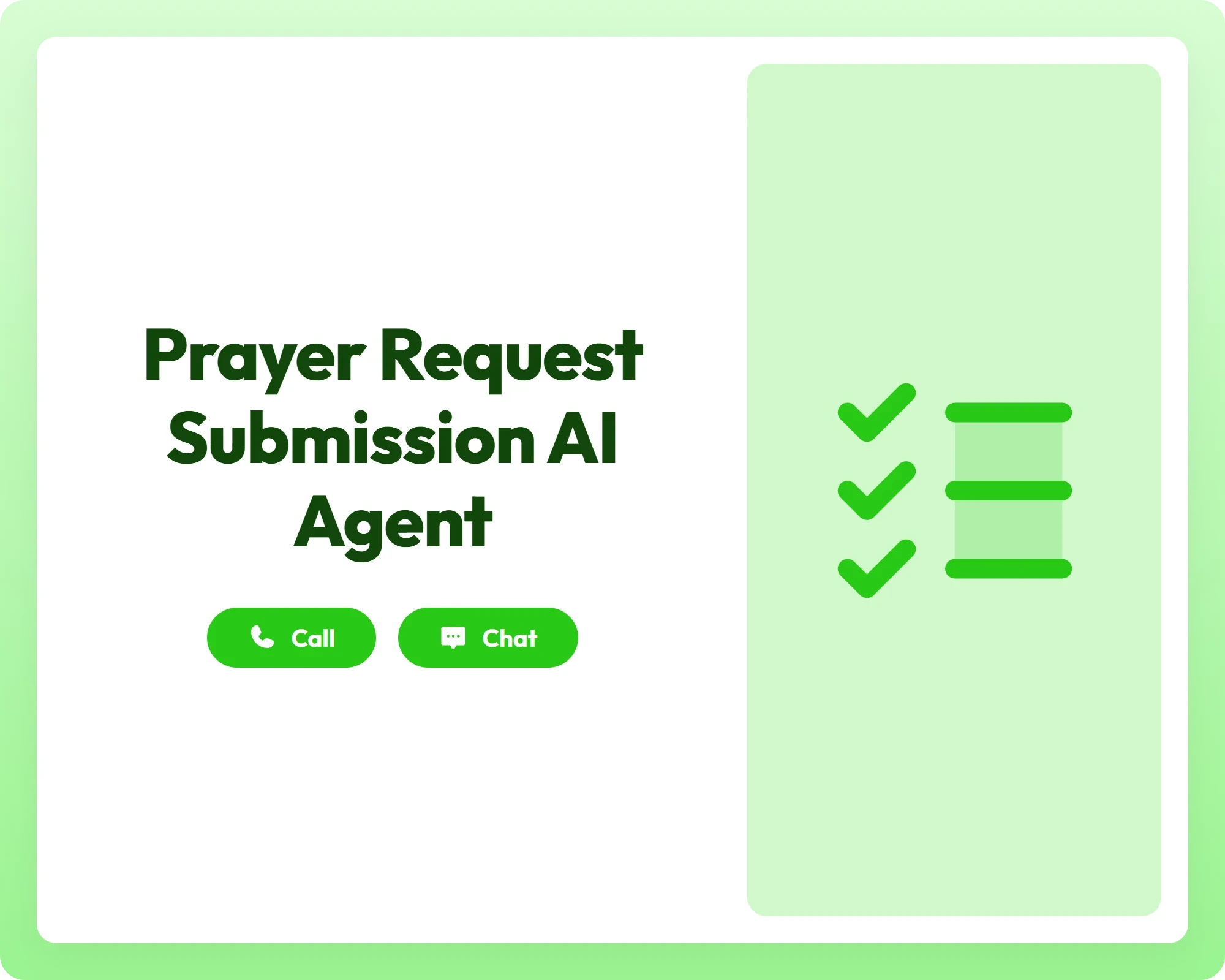 ai donation agent supporting prayer requests with call, chat, and checklist tools