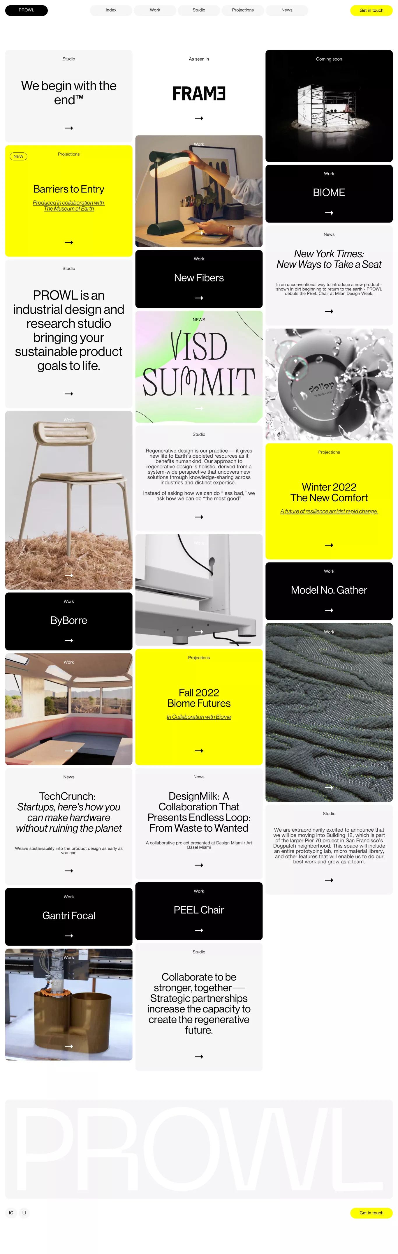 PROWL Studio portfolio page screenshot showcasing Design design