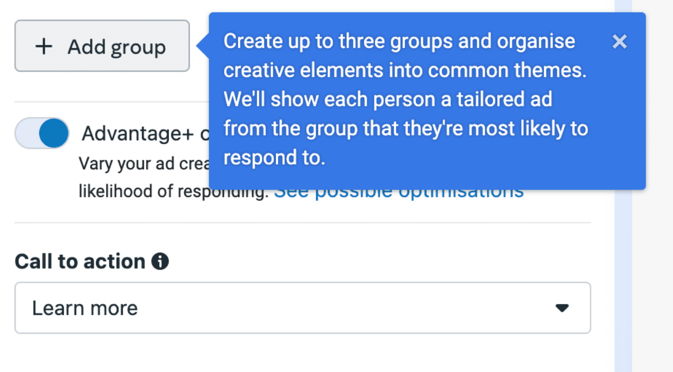 Settign up groups in Meta ads manager using the flexible format