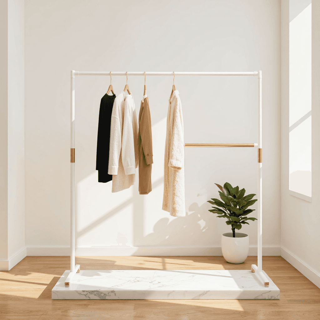 product photography of a clothing rack for hanging garments