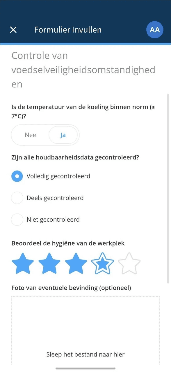 Checklist invullen in de One Go-app met beoordeling en foto