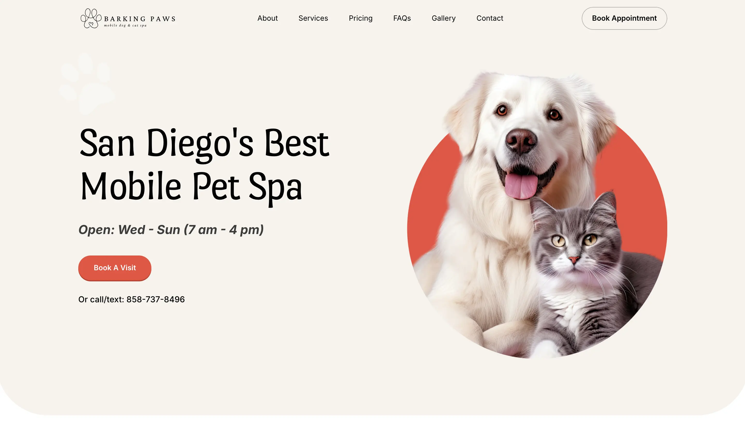 Barking Paws Mobile Dog Spa web design