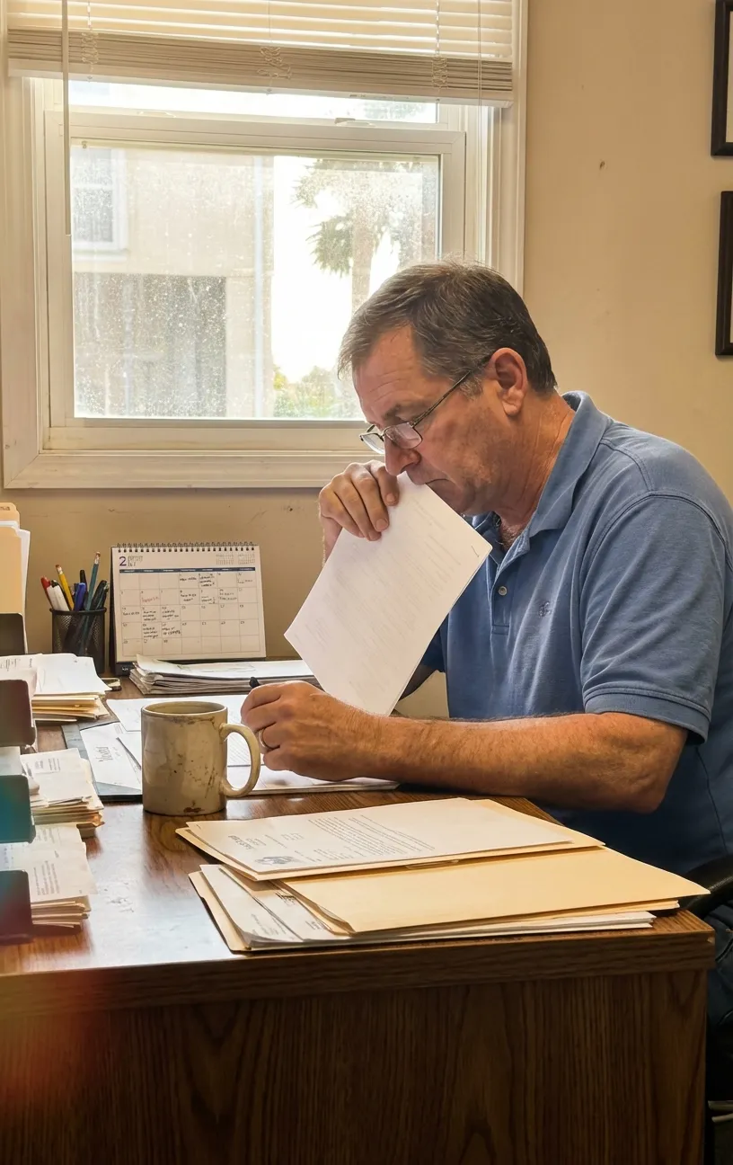 Man working at desk with papers, embodying RockN' Socials Digital Marketing.