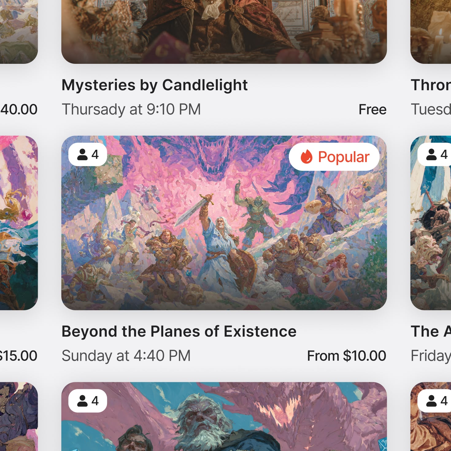 Beyond the Planes of Existence event, Popular, RPG