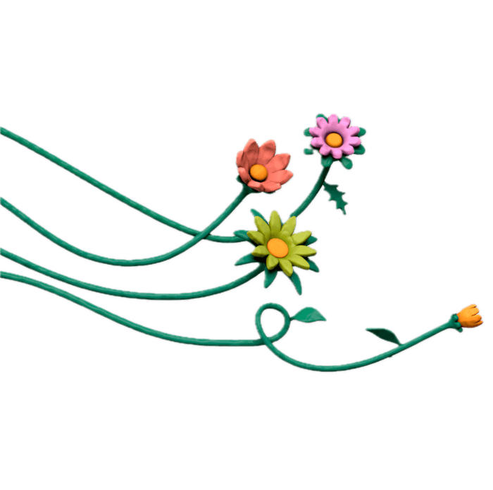 Colorful 3D flowers with green stems