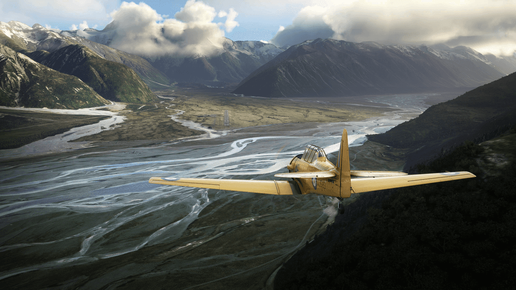 A plane flying into Mount Cook Airport