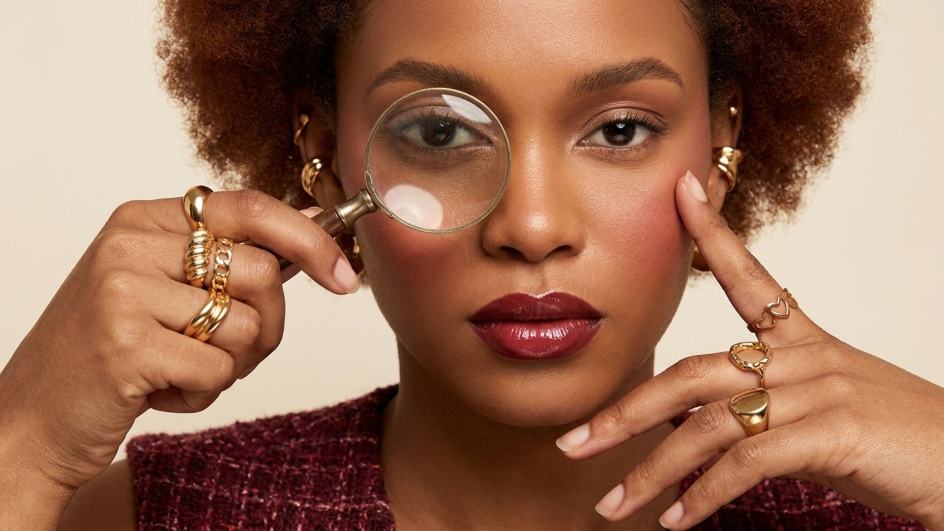 ai model photography, looking through a magnifying glass