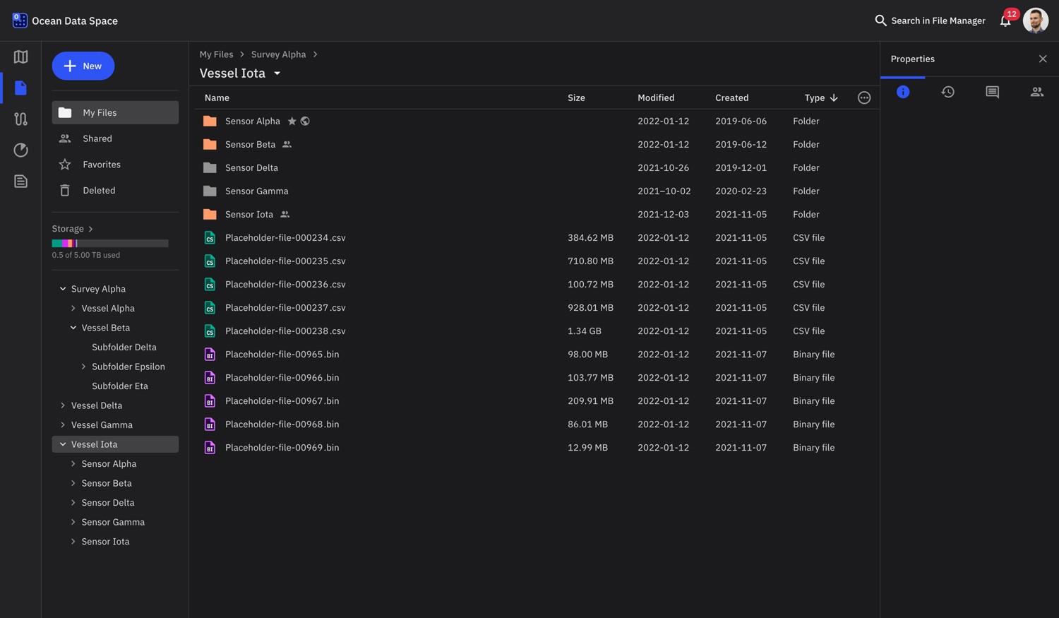 TrueOcean Marine Data Platform file manager on desktop