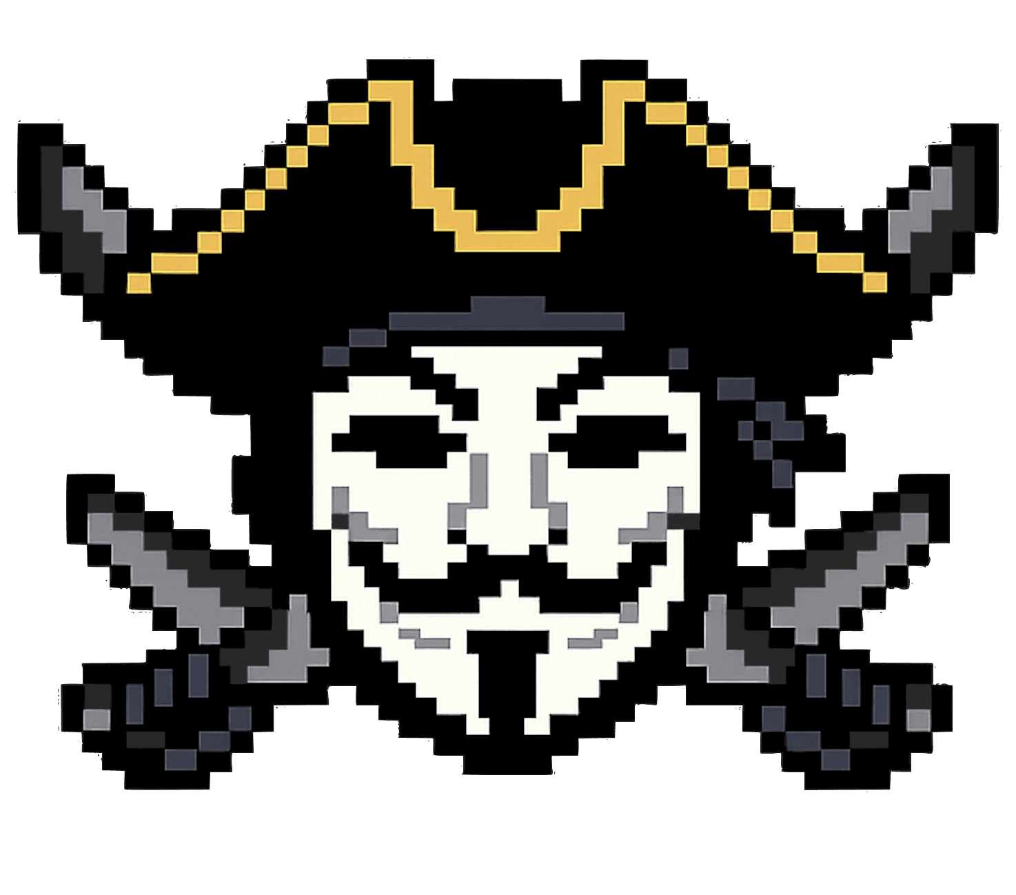 HollowByte mascot — pixel art pirate with Guy Fawkes mask