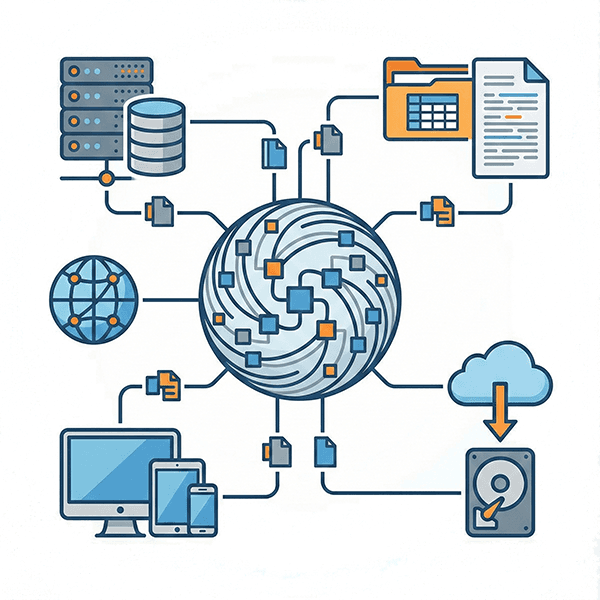 Illustration of scattered app icons symbolizing tool overload and lack of focus.