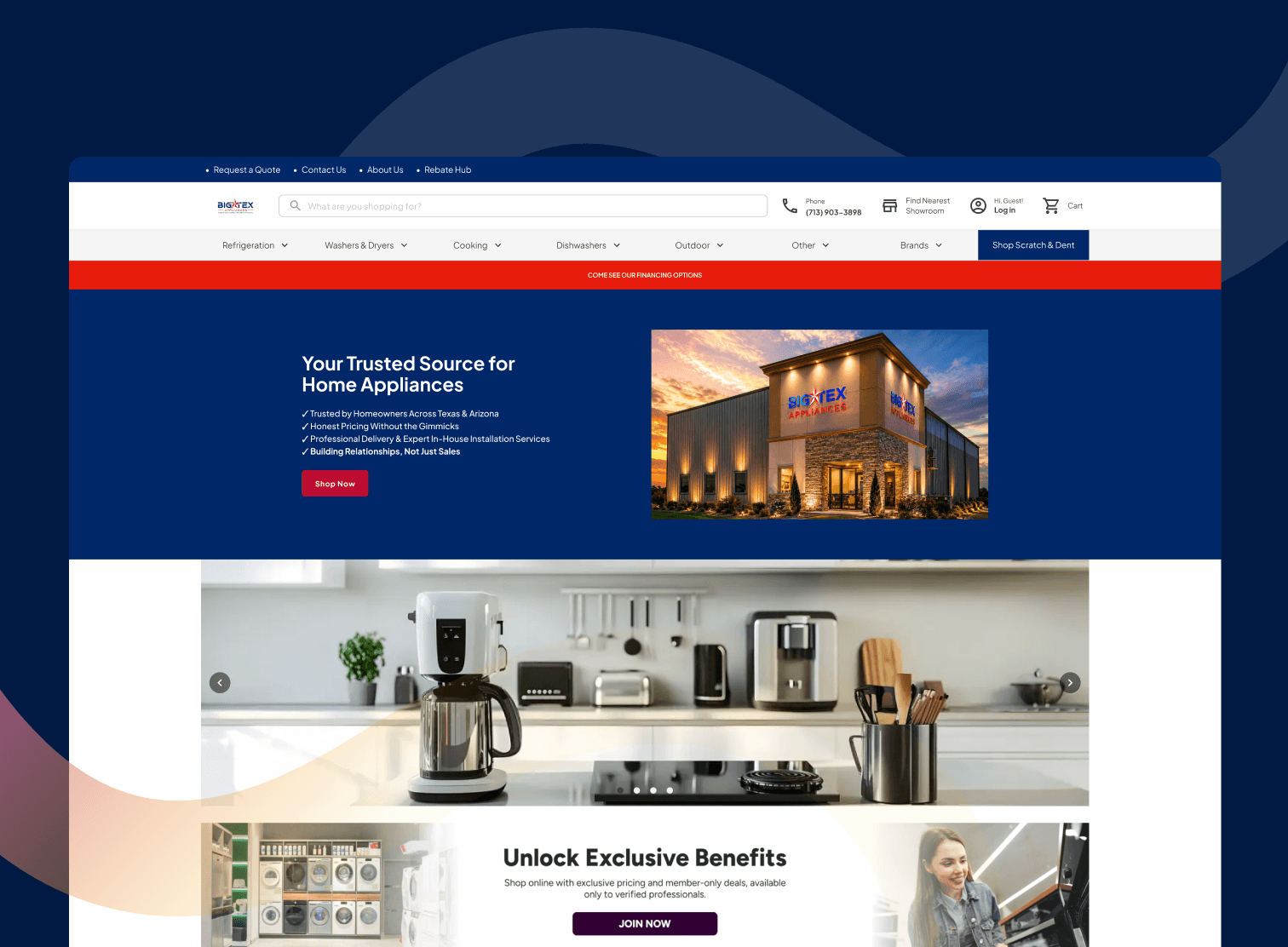 Big Tex Appliances ecommerce website built with Appliance.io