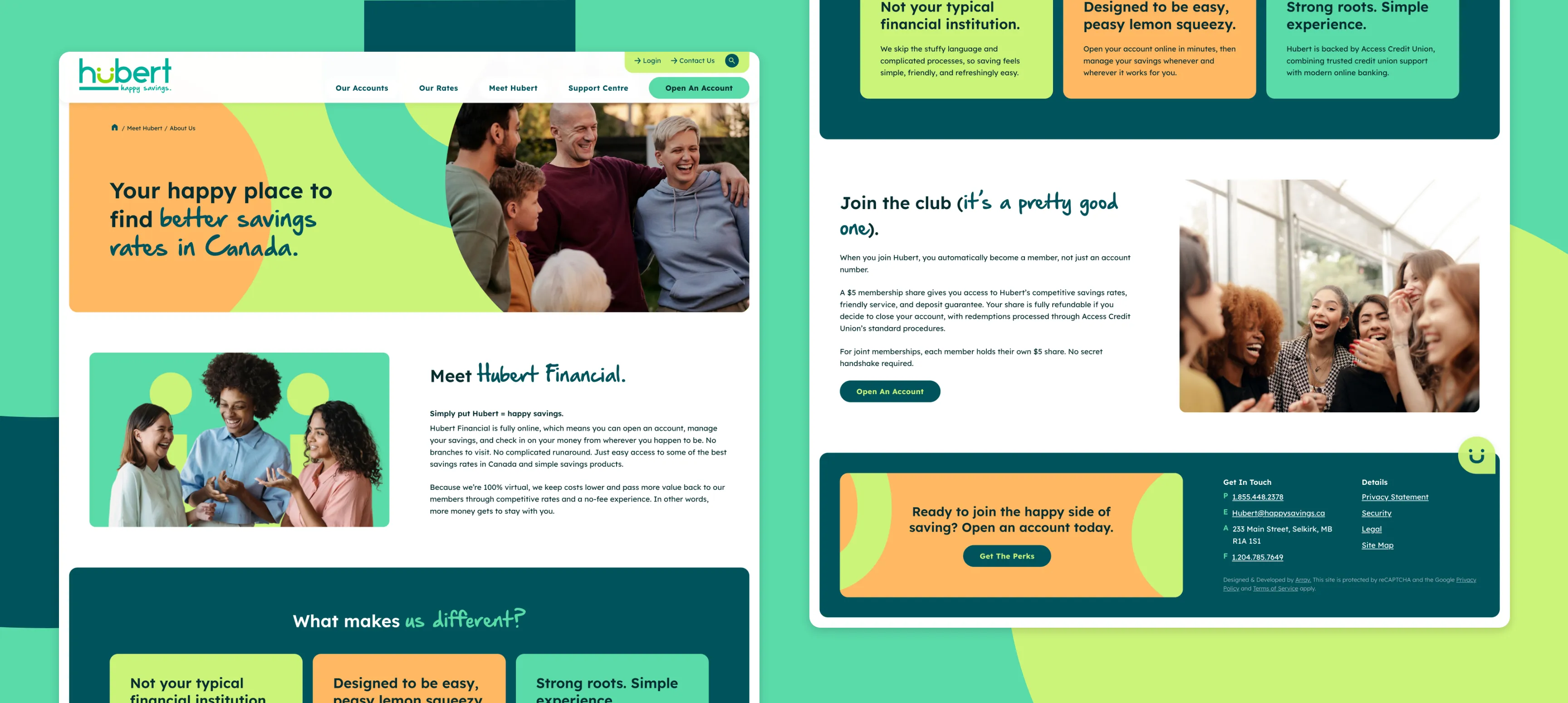Hubert Financial About page screenshots.