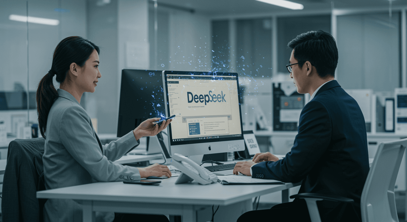 one female colleague and one male colleague are having a discussion at their desk, pointing at the screen that shows the AI platform DeepSeek, 公司網頁設計 SEO 響應式網頁設計 電商網頁設計 企業網頁設計 SEO網頁設計 手機網頁設計 網頁設計報價 最佳網頁設計公司 頂尖網頁設計公司 網頁設計公司推薦 香港網頁設計公司比較 餐廳網頁設計 網頁設計案例 購物網站設計 餐廳網站 形象官網 商業網站 餐飲網站設計 美食網站範本餐廳網頁設計 餐飲業網站方案 線上菜單設計 餐廳預訂系統 座位預訂 直觀導航餐廳網站Web Design Hong Kong Web Design Web Design Company Website Design Web Development Web Design Price Web Design Quotation Mobile Web Design SEO Web Design Responsive Web Design E-commerce Web Design Corporate Web Design Best Web Design Company Top Web Design Company Recommended Web Design Company Website Production/Web Development Restaurant website design Food website template Catering website design Food and beverage website solution