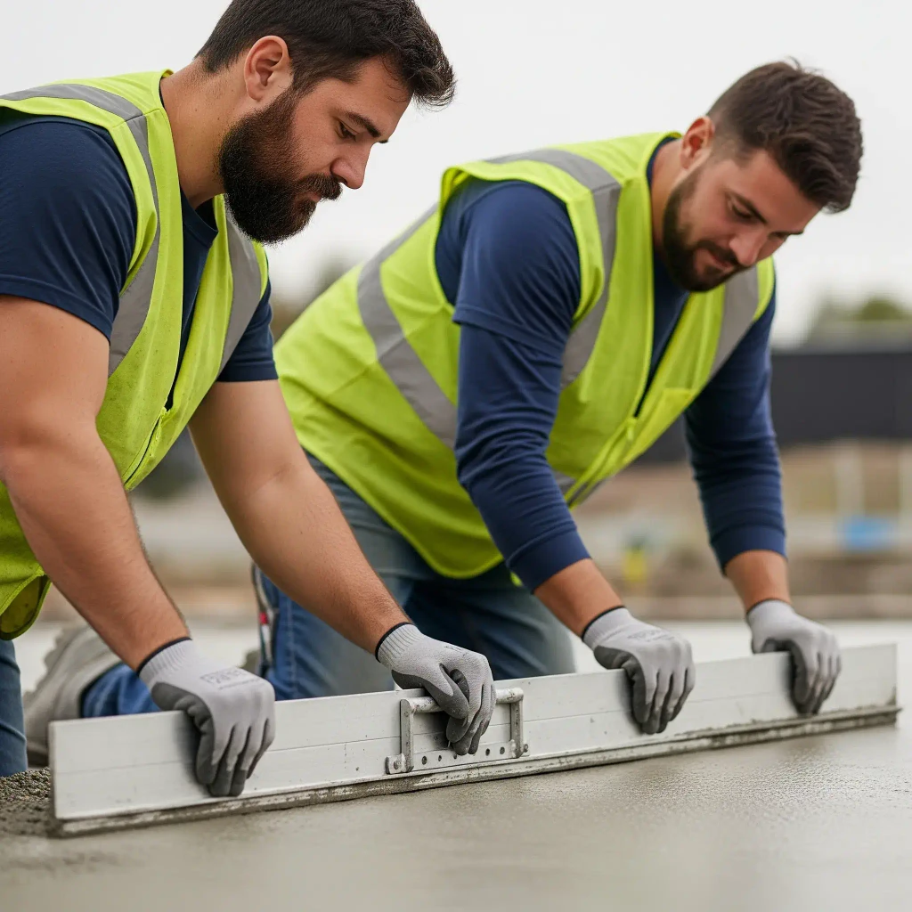 Top Menifee concrete construction crew using screed