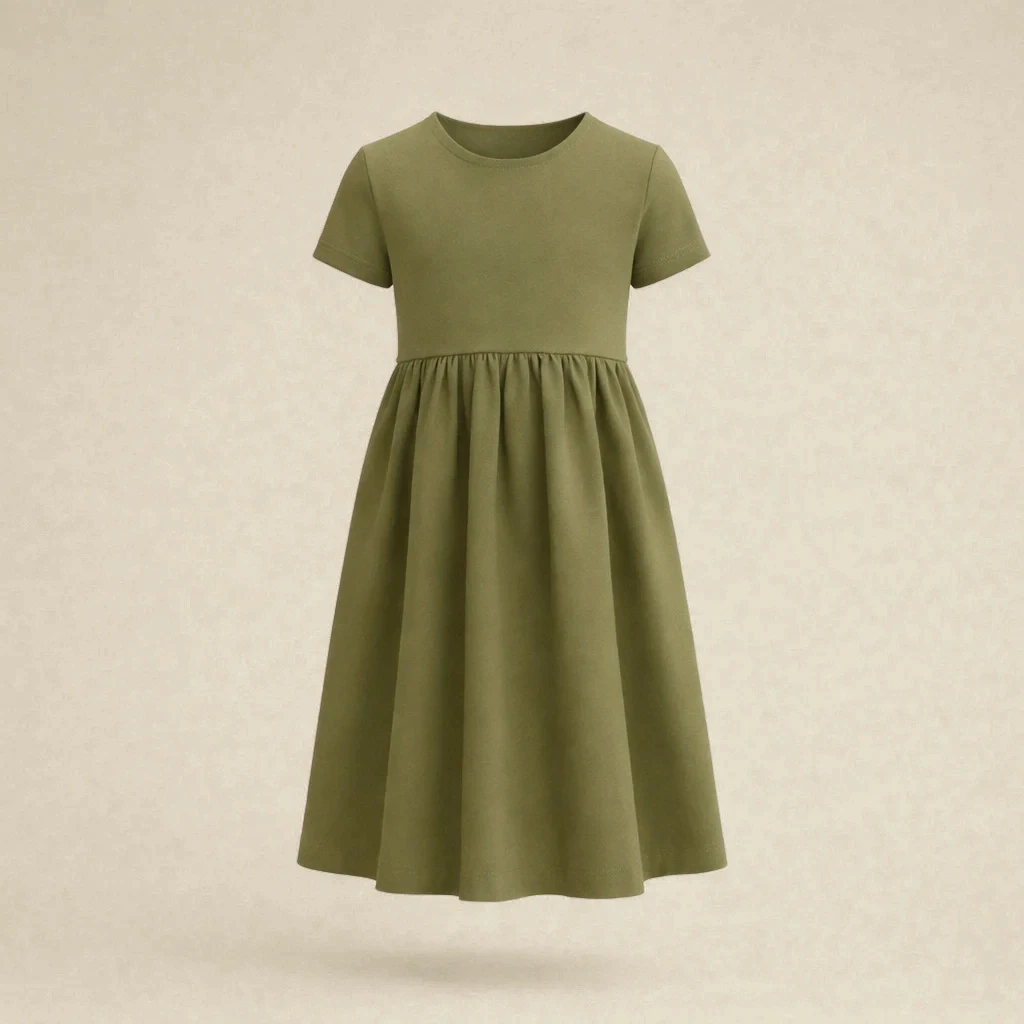 Cotton Flare Dress in Olive Fog 1