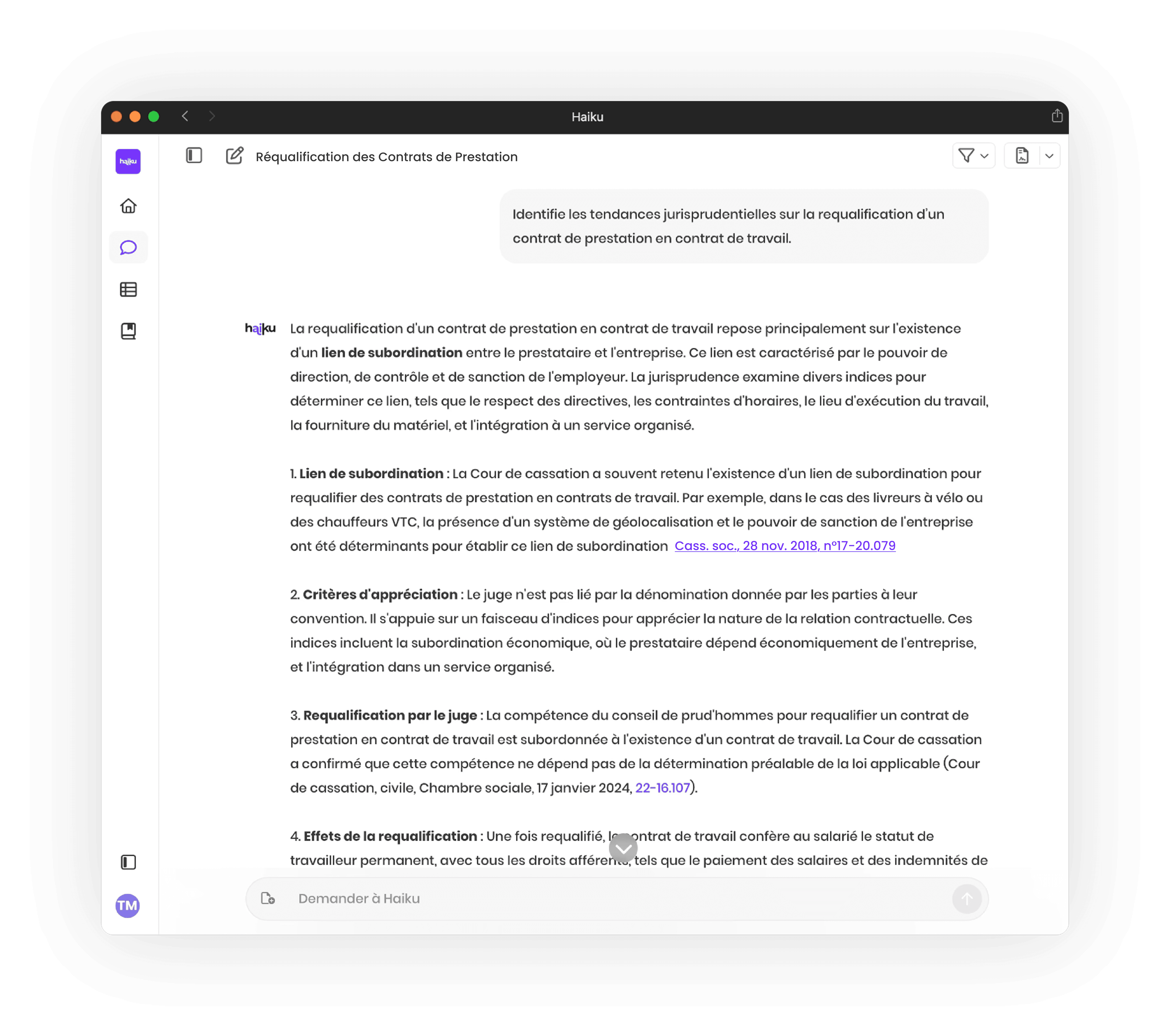 Haiku affichant une analyse de jurisprudence
