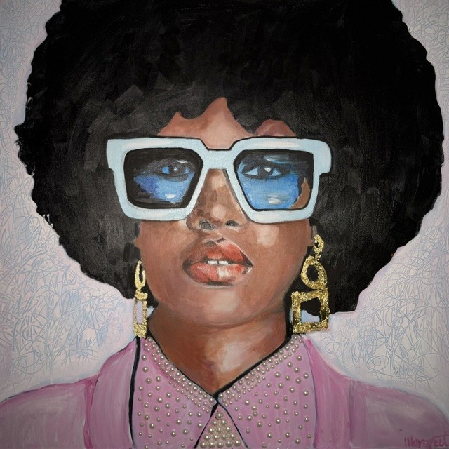 Woman with Sunglasses and Golden Earrings painting by Margreet Schaap.
