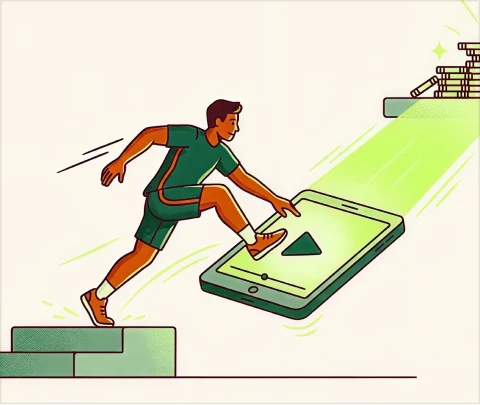 Jovem saltando em direção ao seu objetivo - ilustração