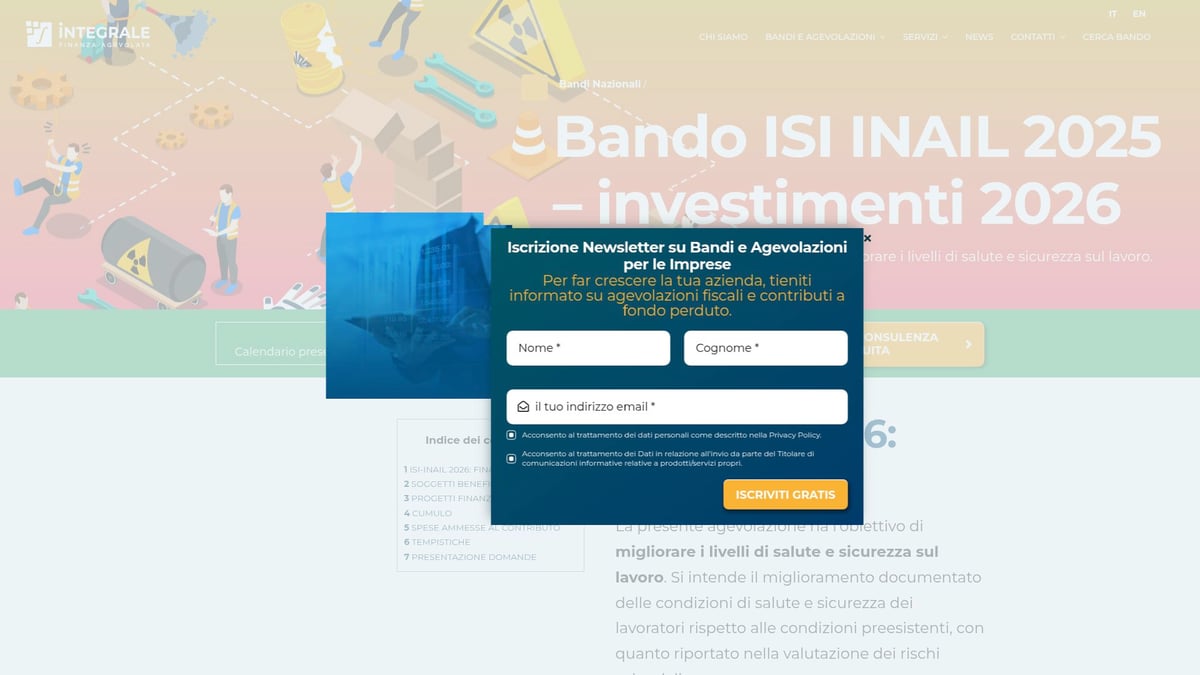 7 Opportunità Finanza Agevolata Bandi Da Scoprire Nel 2026 - 2. Bando ISI INAIL 2025 – Investimenti 2026