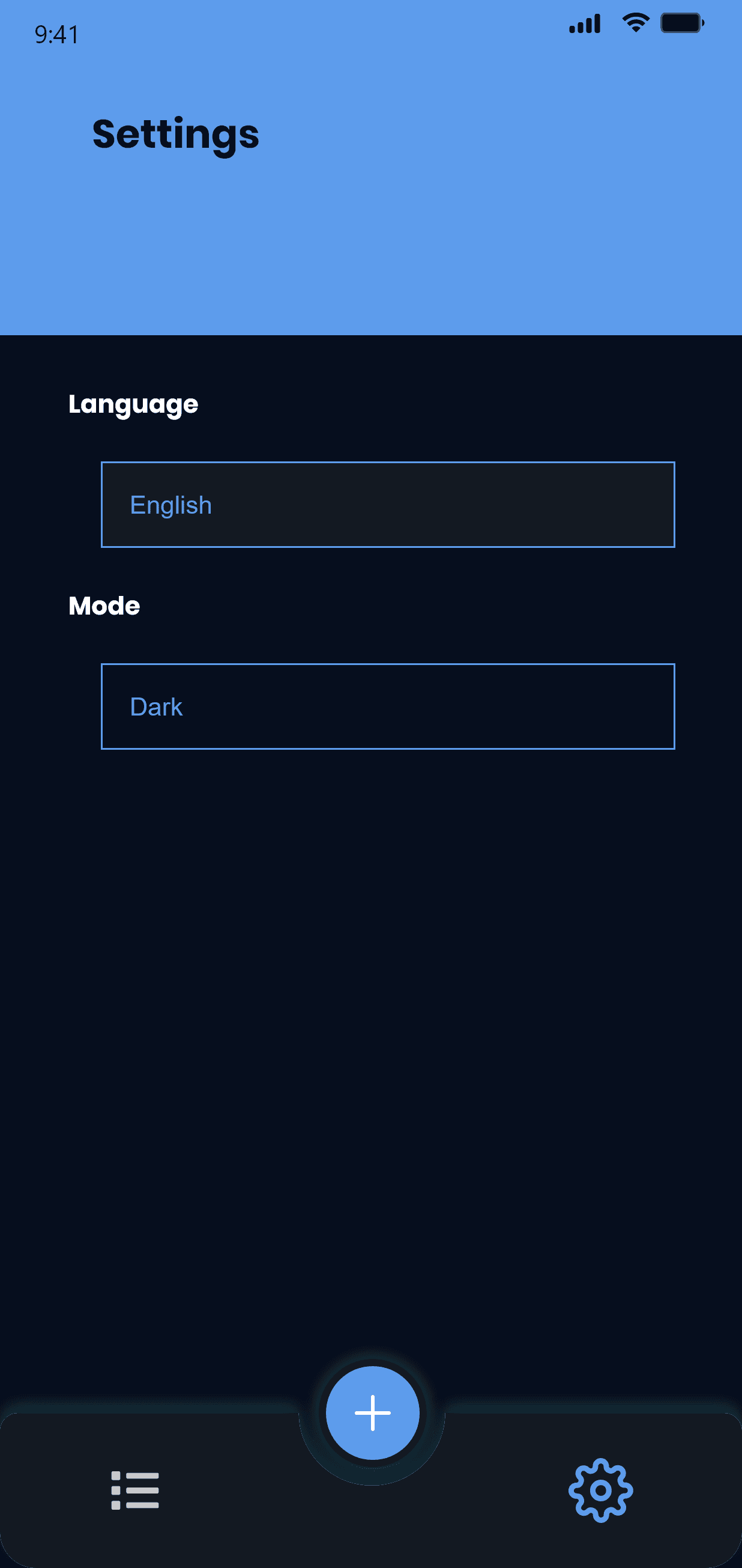settings screen