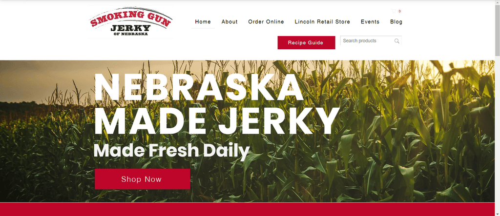 Smoking Gun Jerky website before design and development. A local company in Lincoln Nebraska.