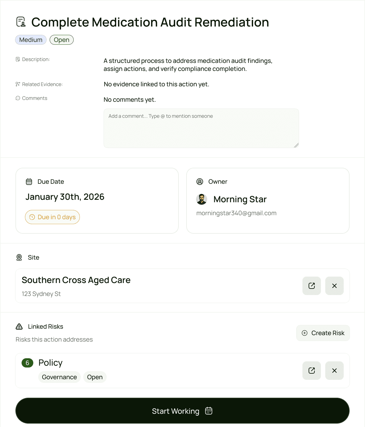 Multi-site compliance dashboard with performance comparison charts and heatmaps across locations