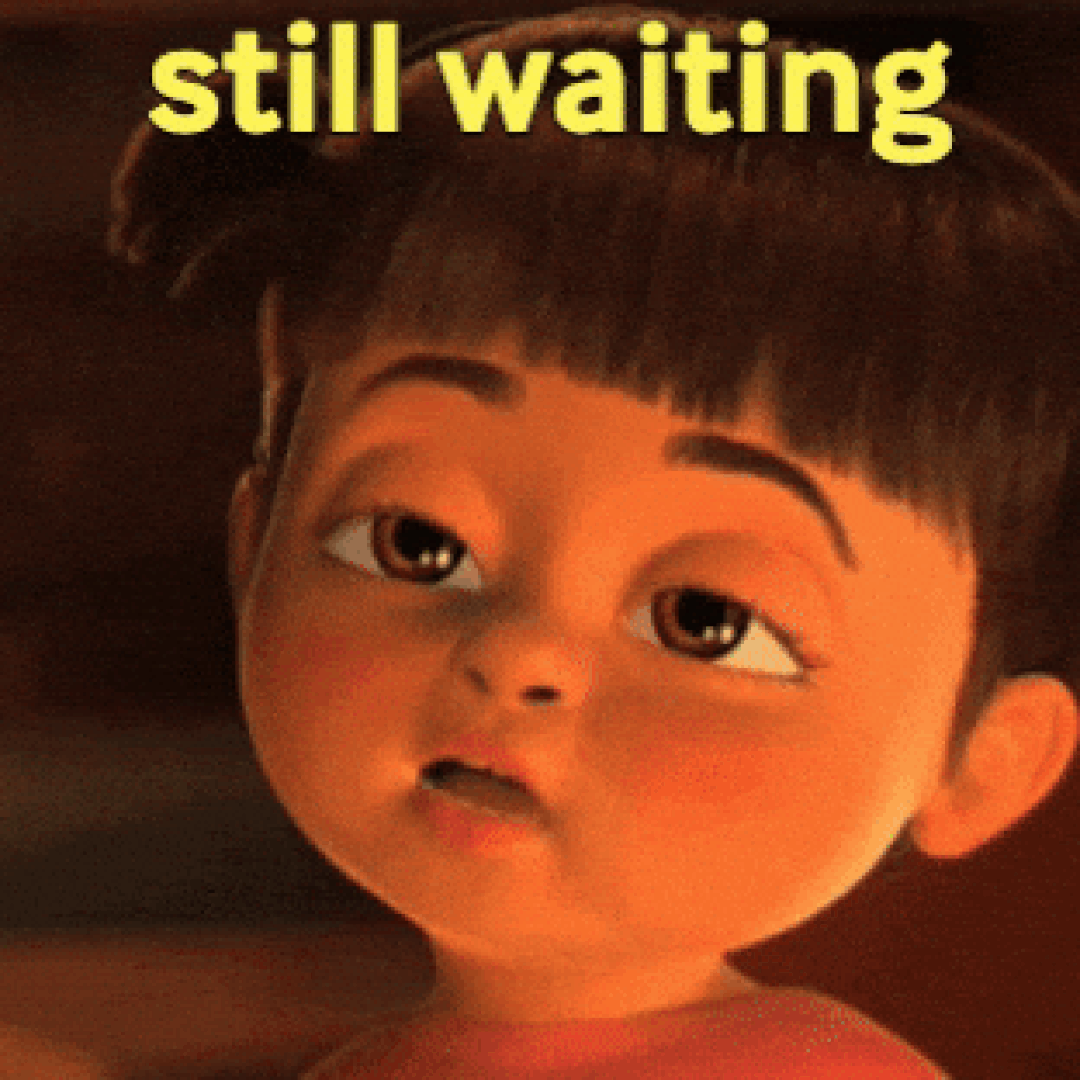 Animated still waiting meme with a wide eyed cartoon child