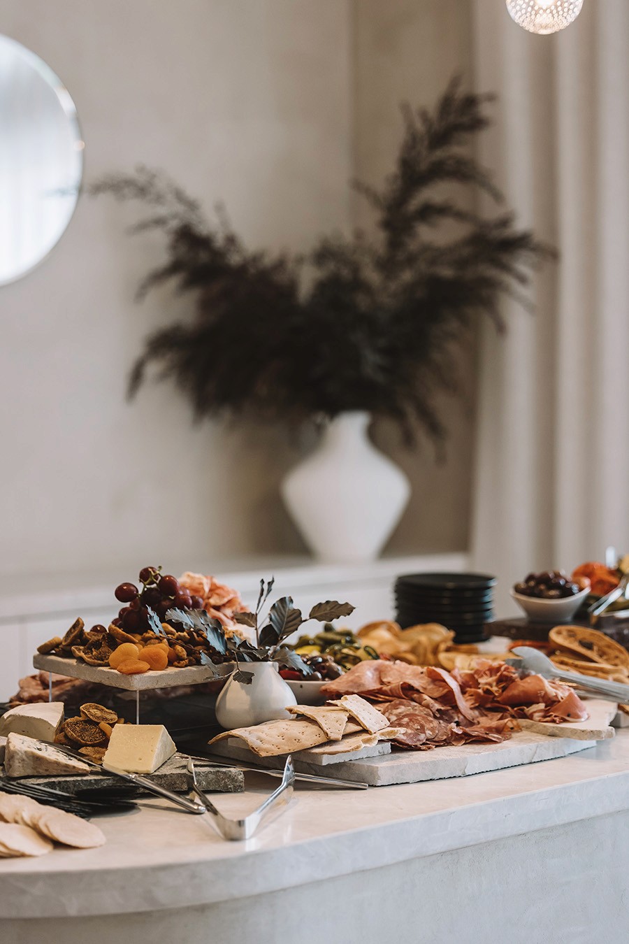 Grazing station on a cement countertop