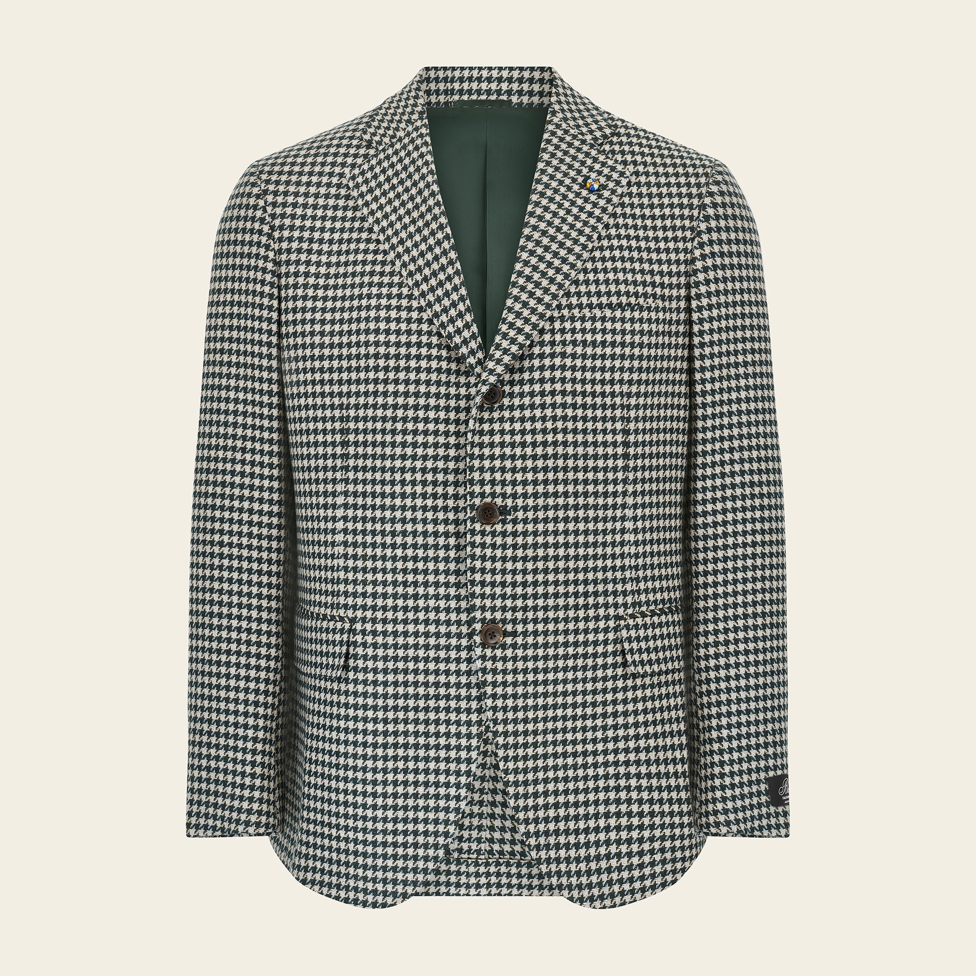Natural Colour and Forest Green Houndstooth Jacket - Mandelli UK