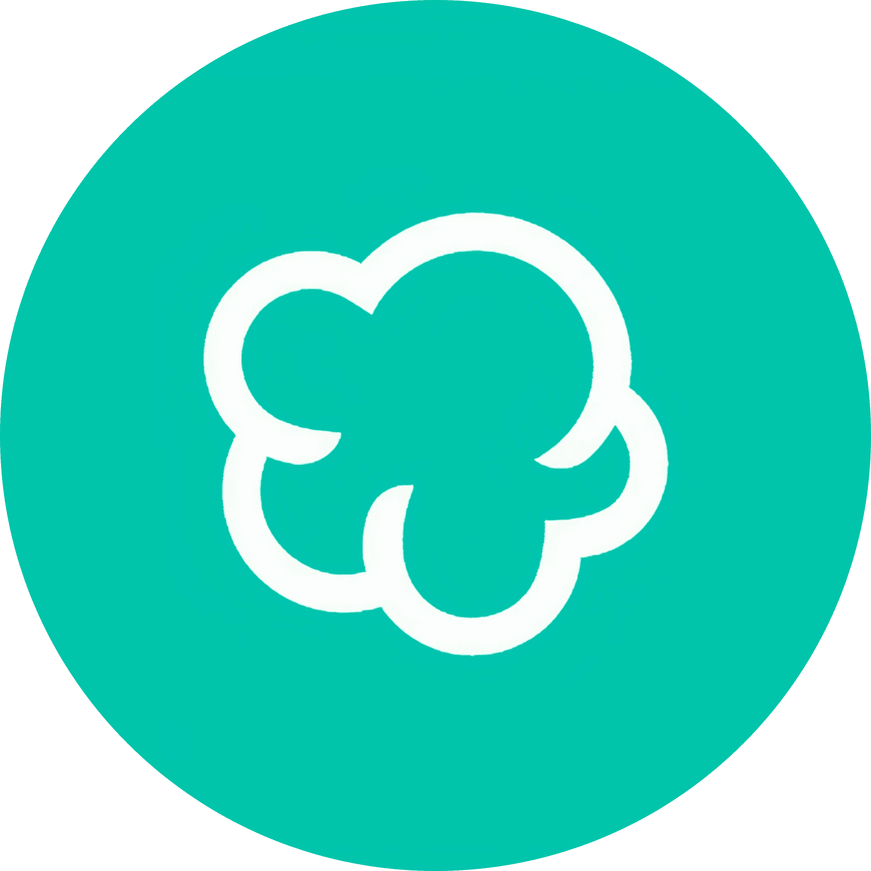 Popcorn cloud logo on turquoise background.