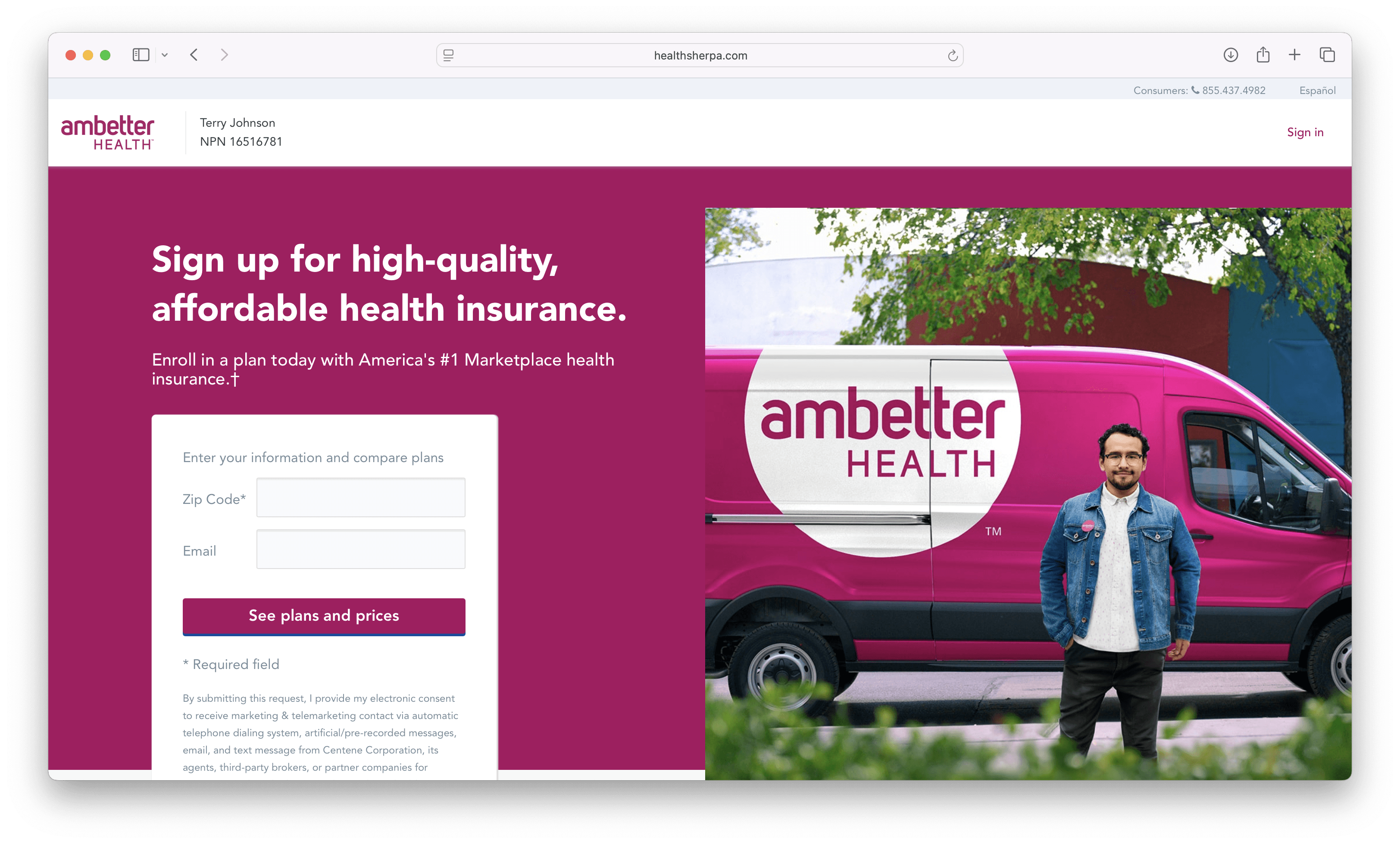 Direct enrollment final landing page based on vendor selection and recommendations from research