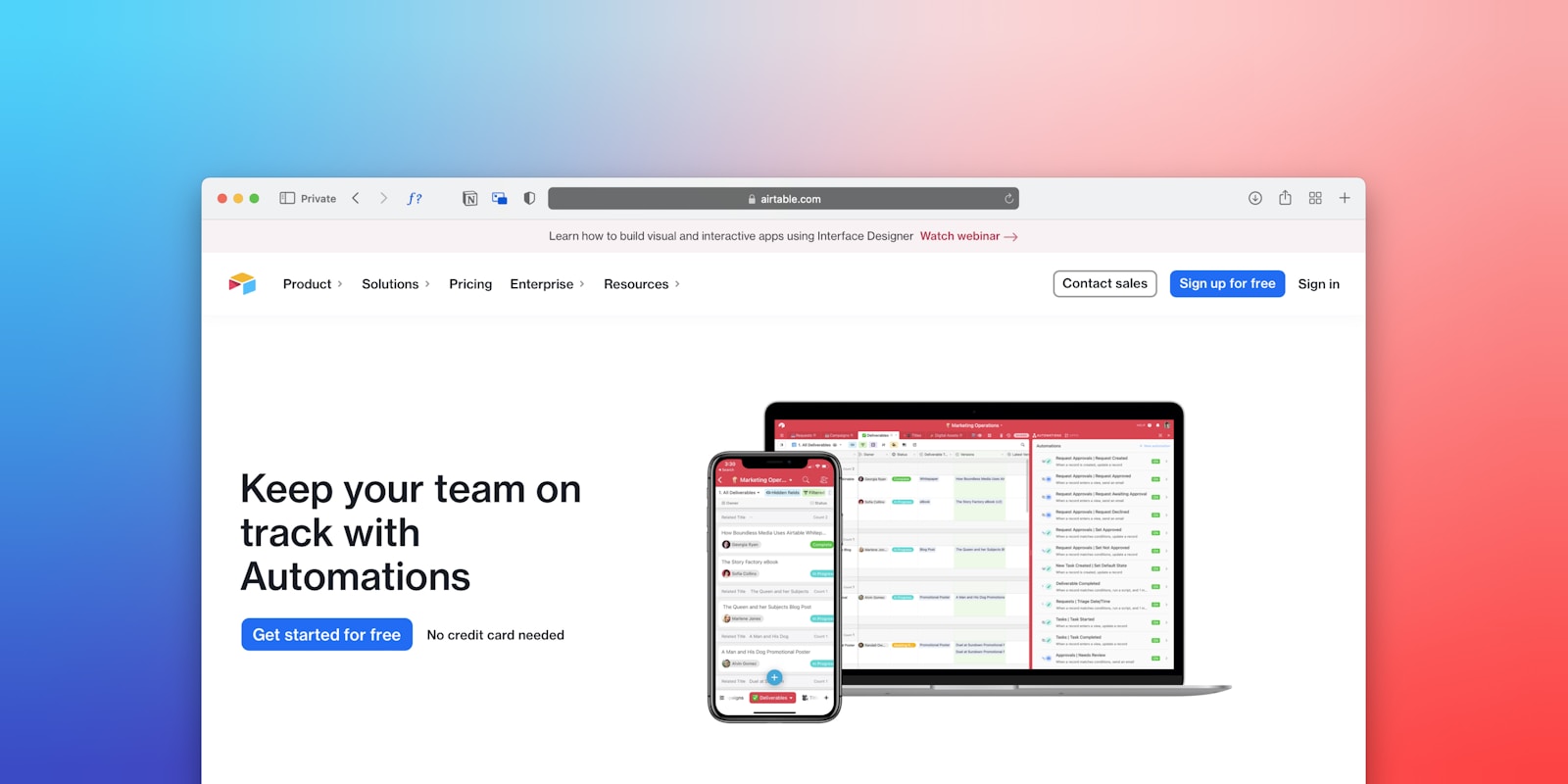 Automation tools dashboard showing team task management