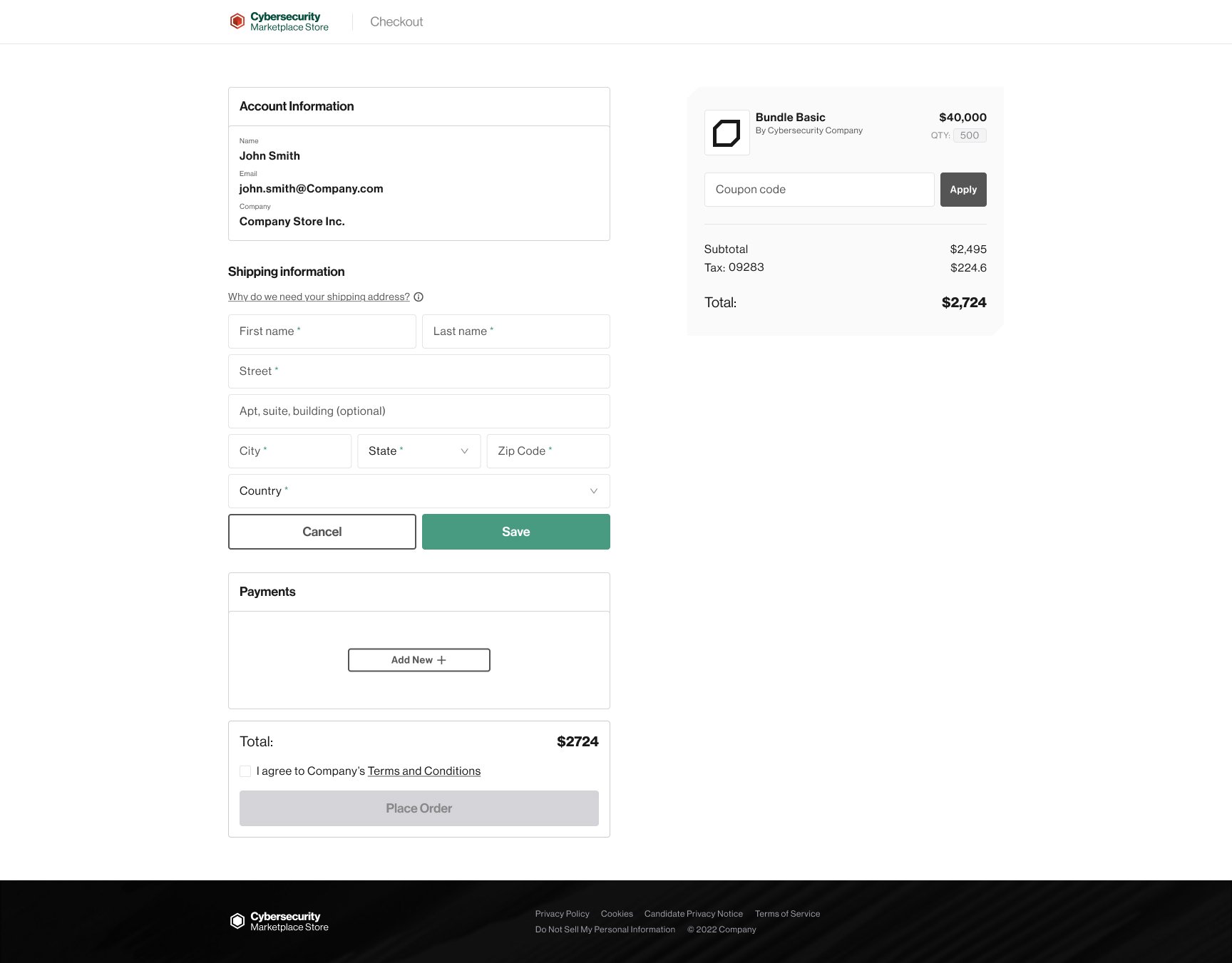 Checkout screen for adding shipping information.