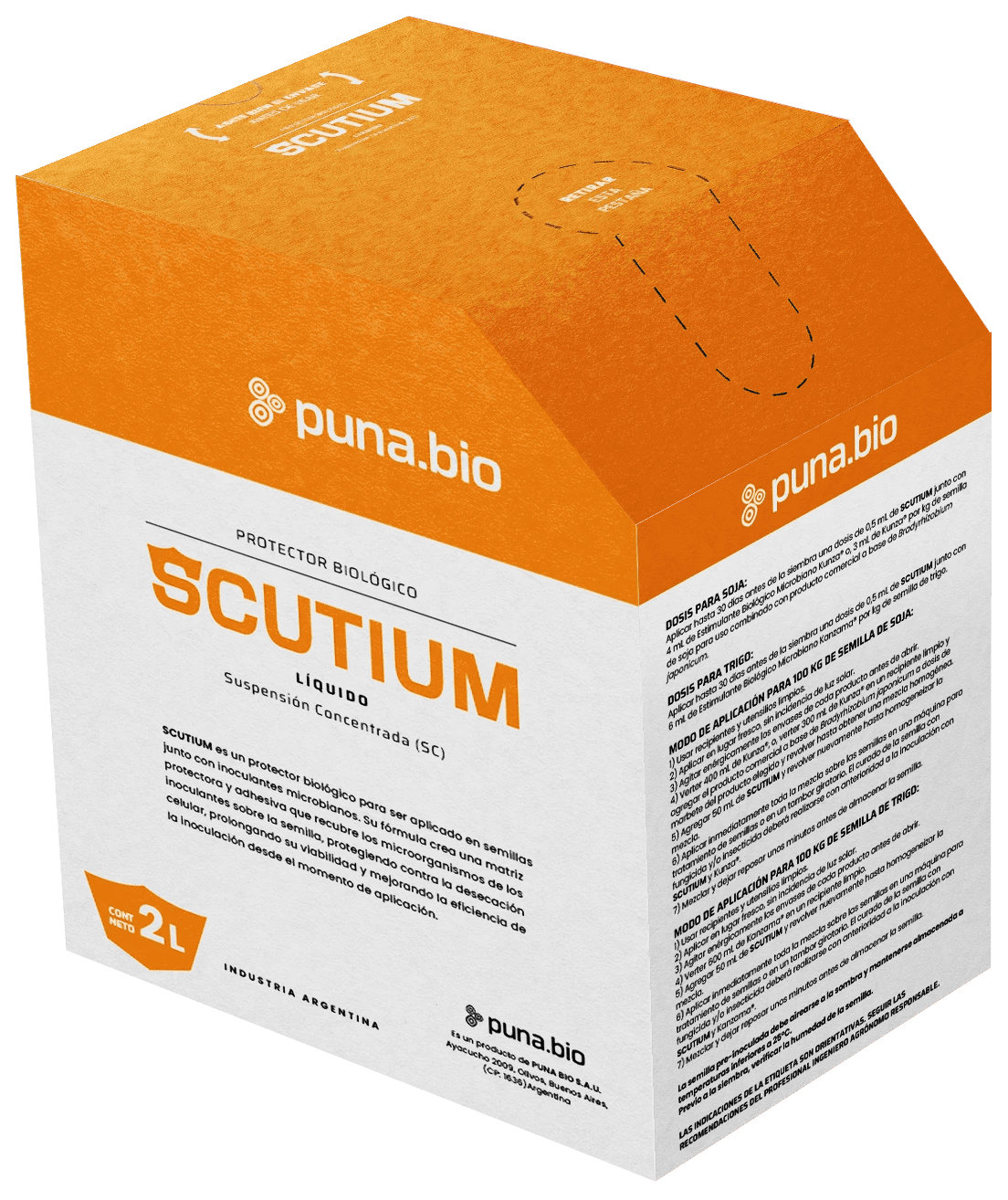 Caja de producto Kunza® para inoculante microbiano para tratamiento de semillas de soja