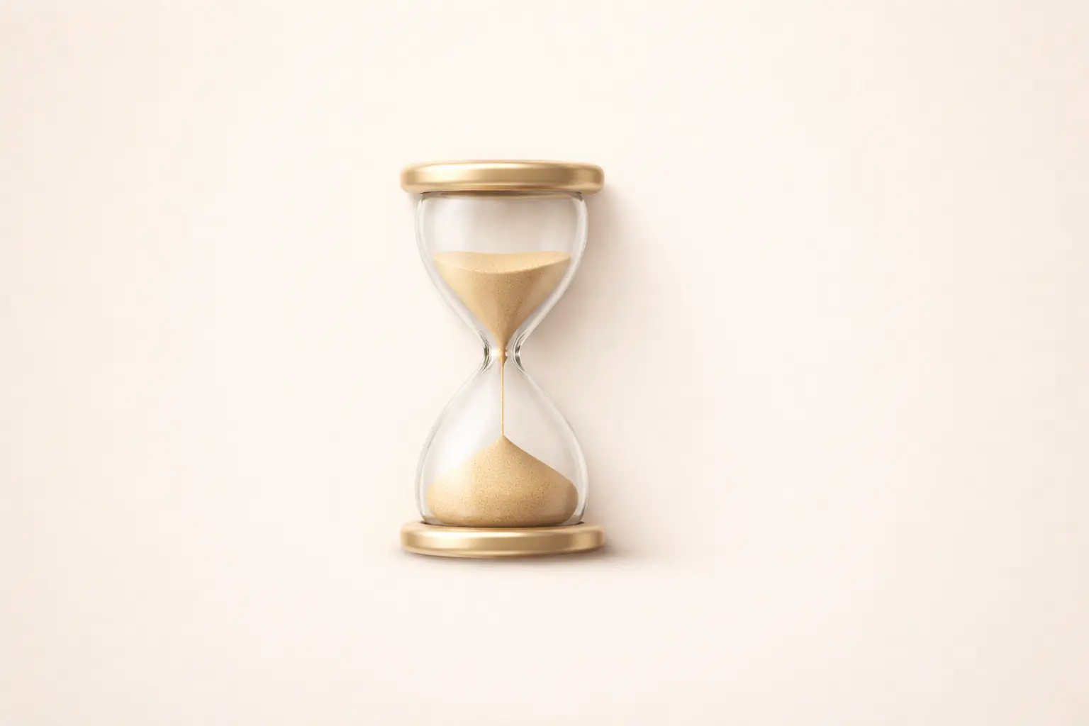Neumorphic hourglass on open cream canvas representing the 48-hour timeline to launch your first vault on Lucidly