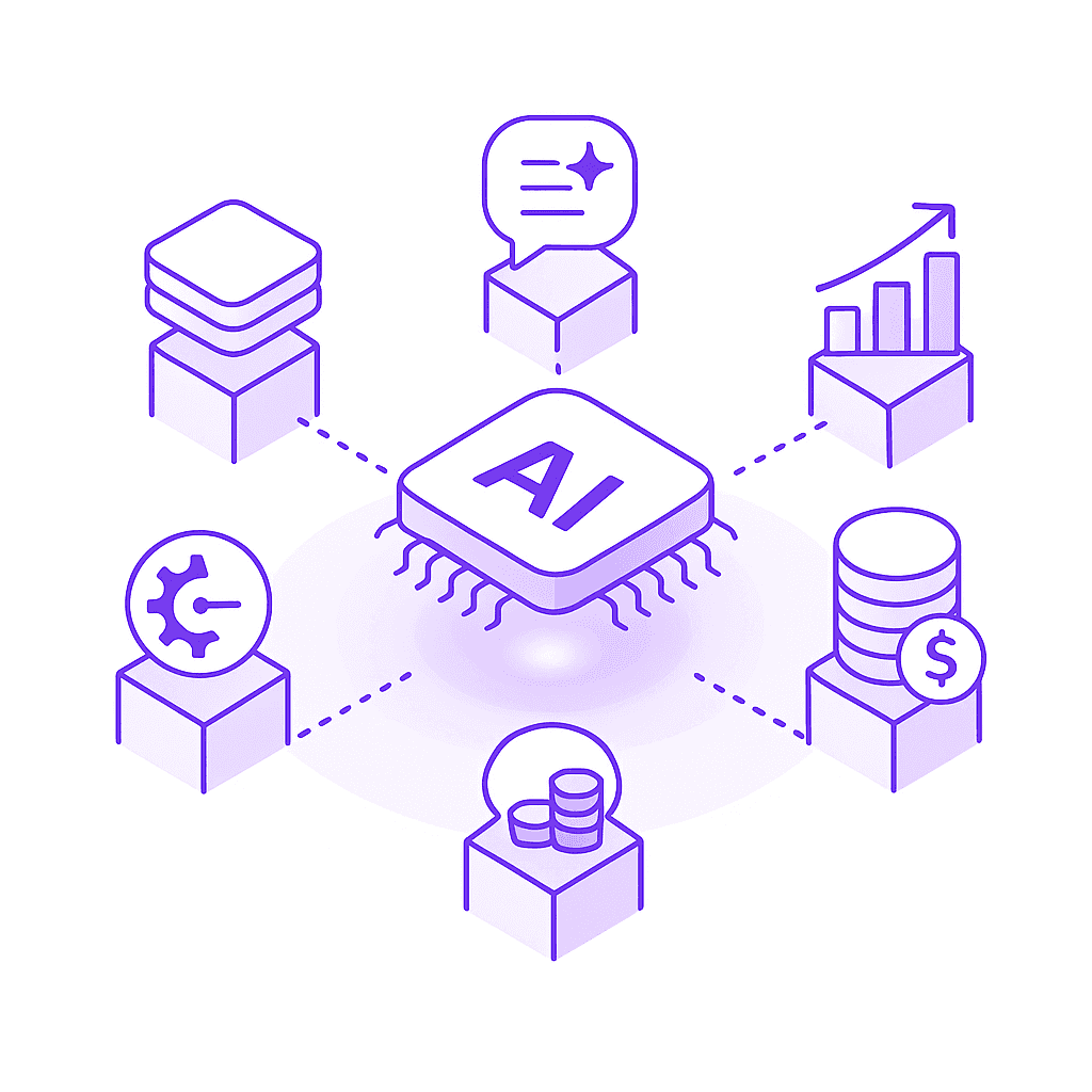 Diagram of five pillars around a central AI chip representing key criteria for affordable AI study tools