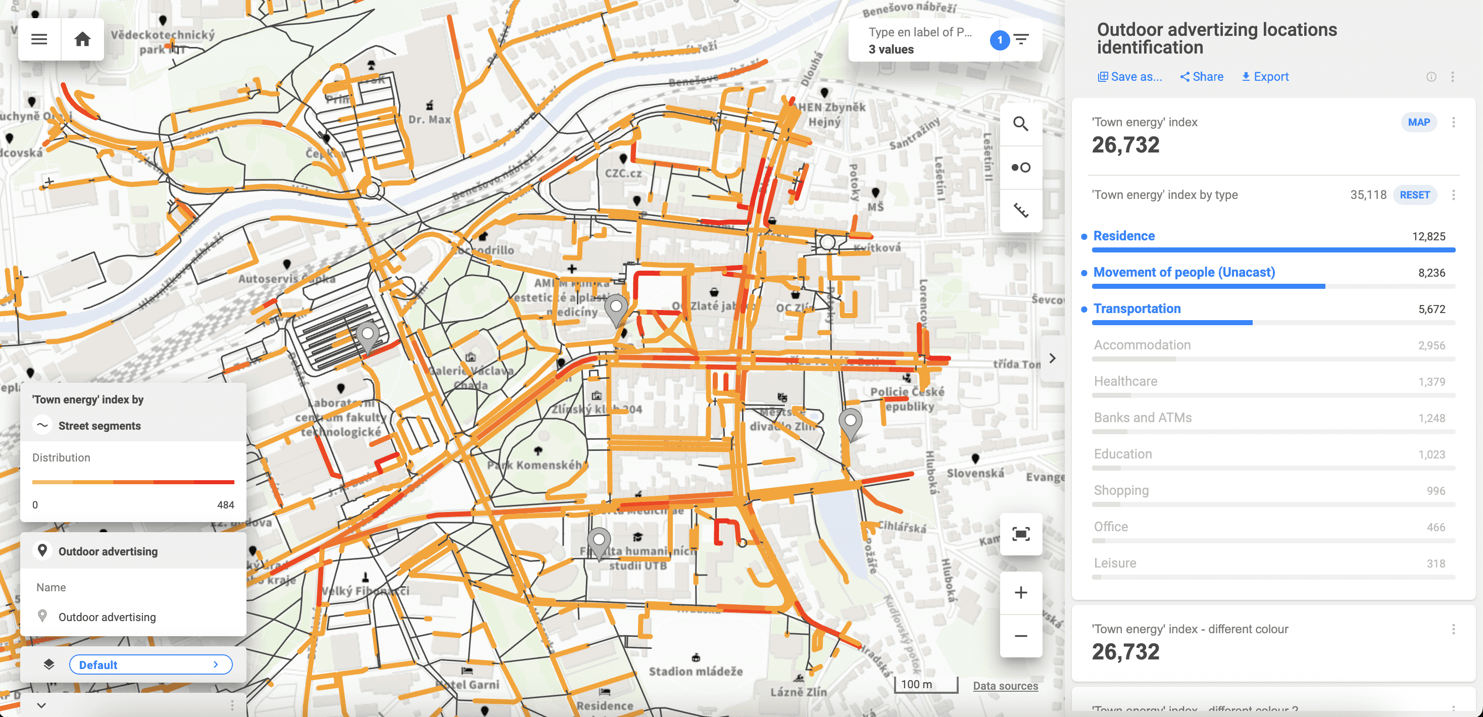 Location data for the OOH campaign visualized in CleverMaps Studio