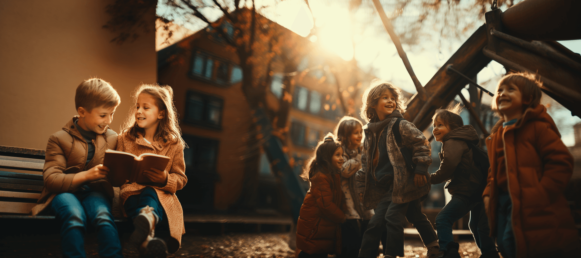 Kids playing and reading outside