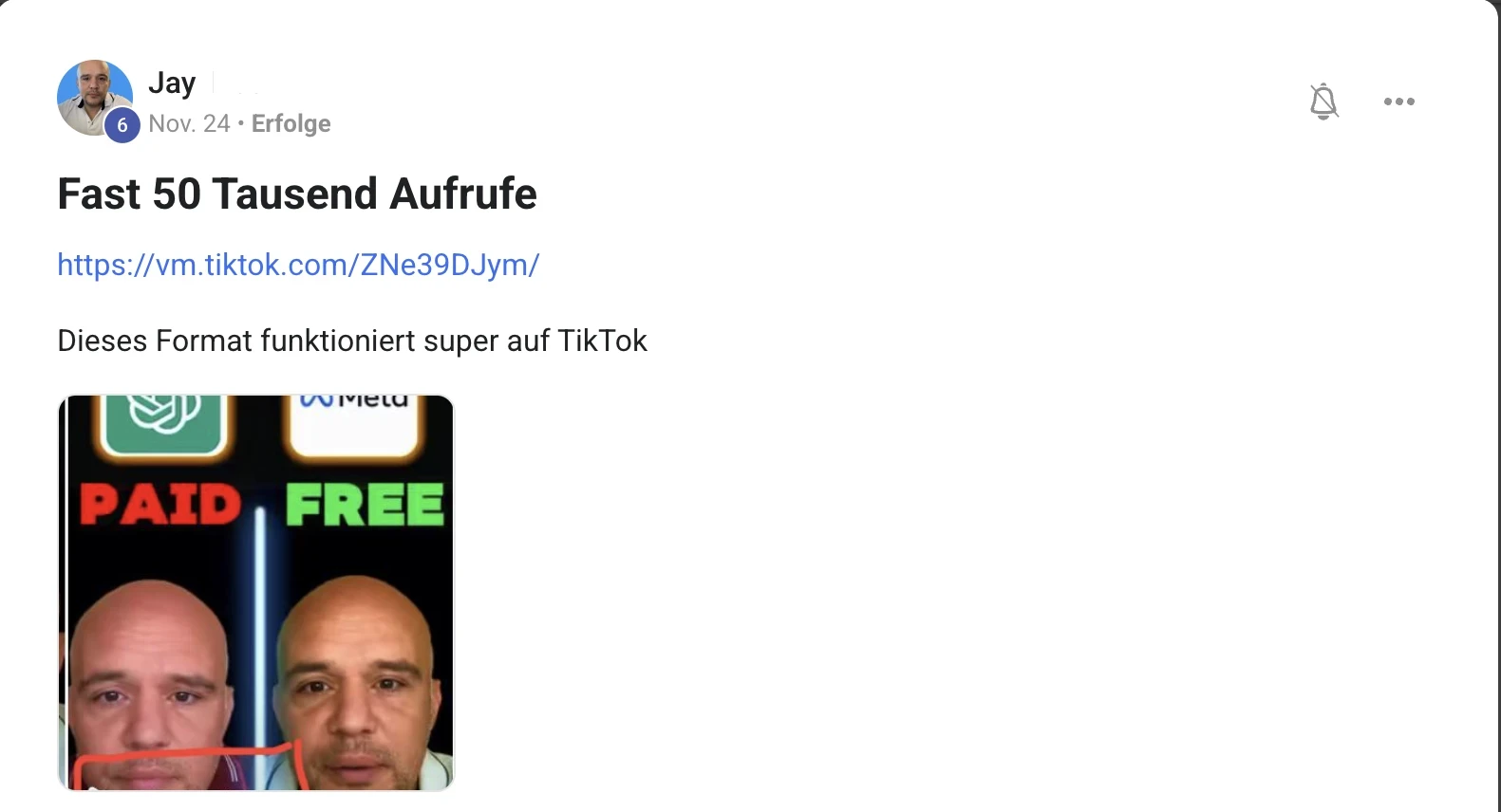 Erfahrungsbericht KI Creator Akademie: Jays TikTok-Format erreicht fast 50.000 Aufrufe