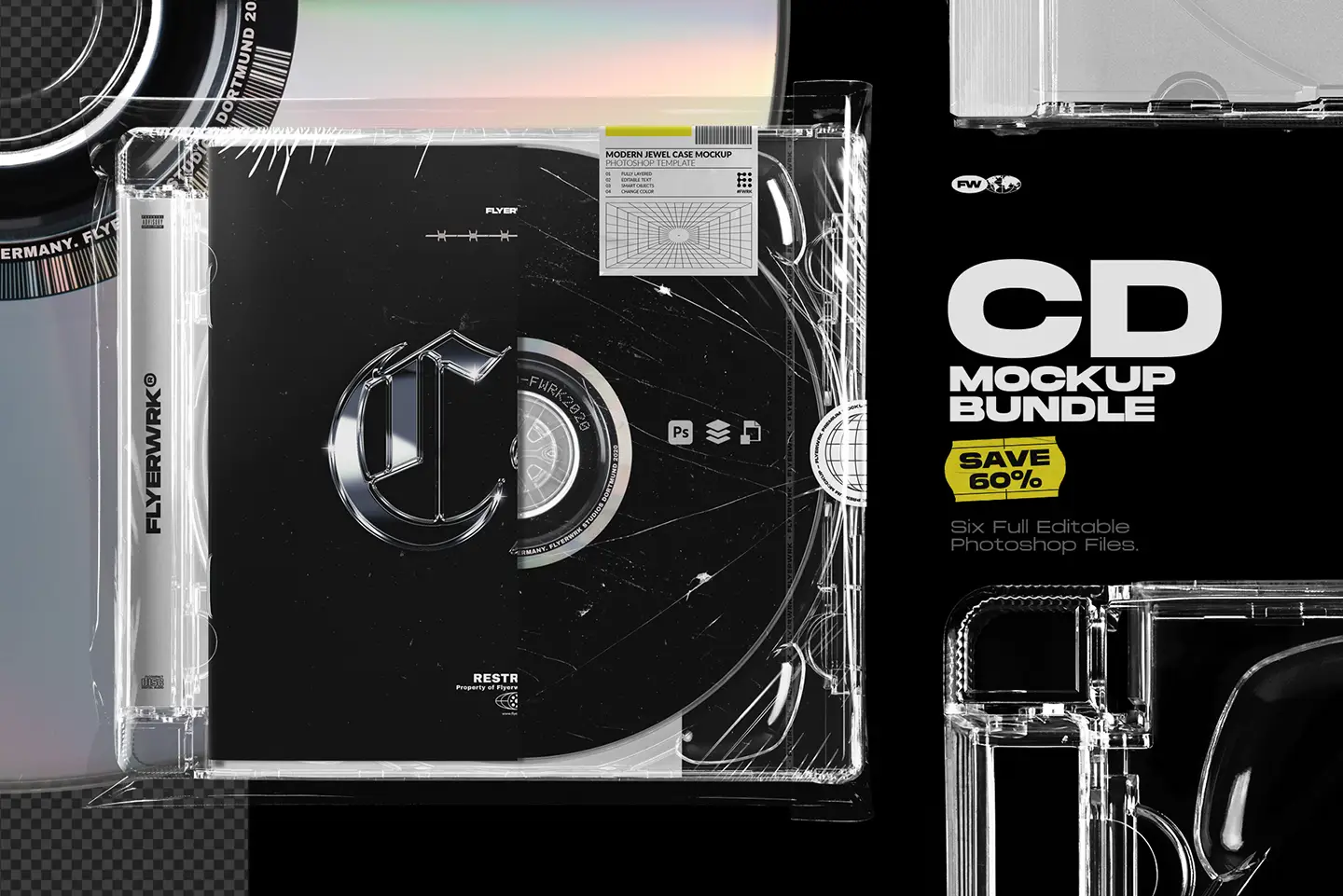 CD jewel case mockup bundle modern case album artwork preview with disc