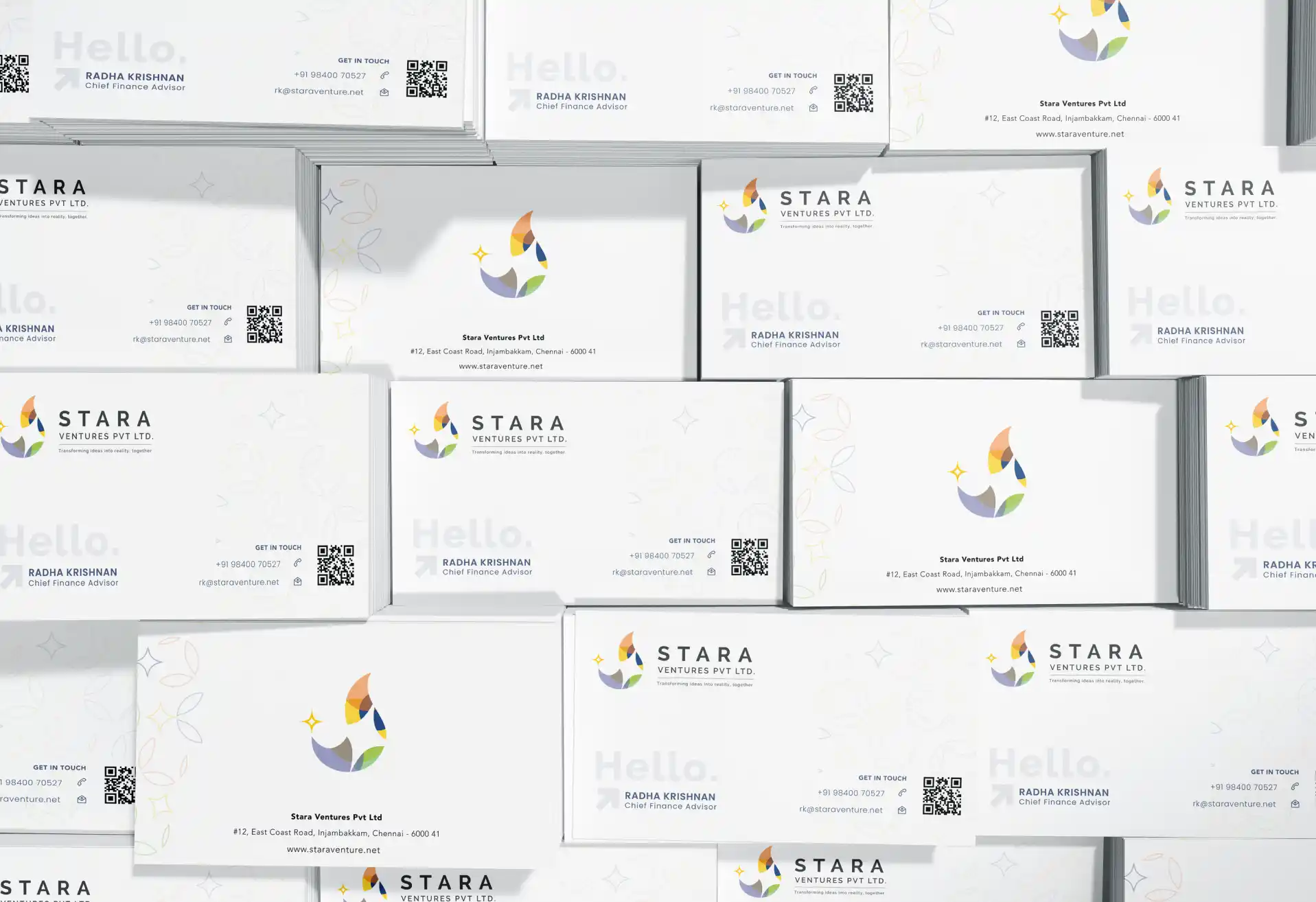 Stara Ventures business card collateral design with corporate brand identity
