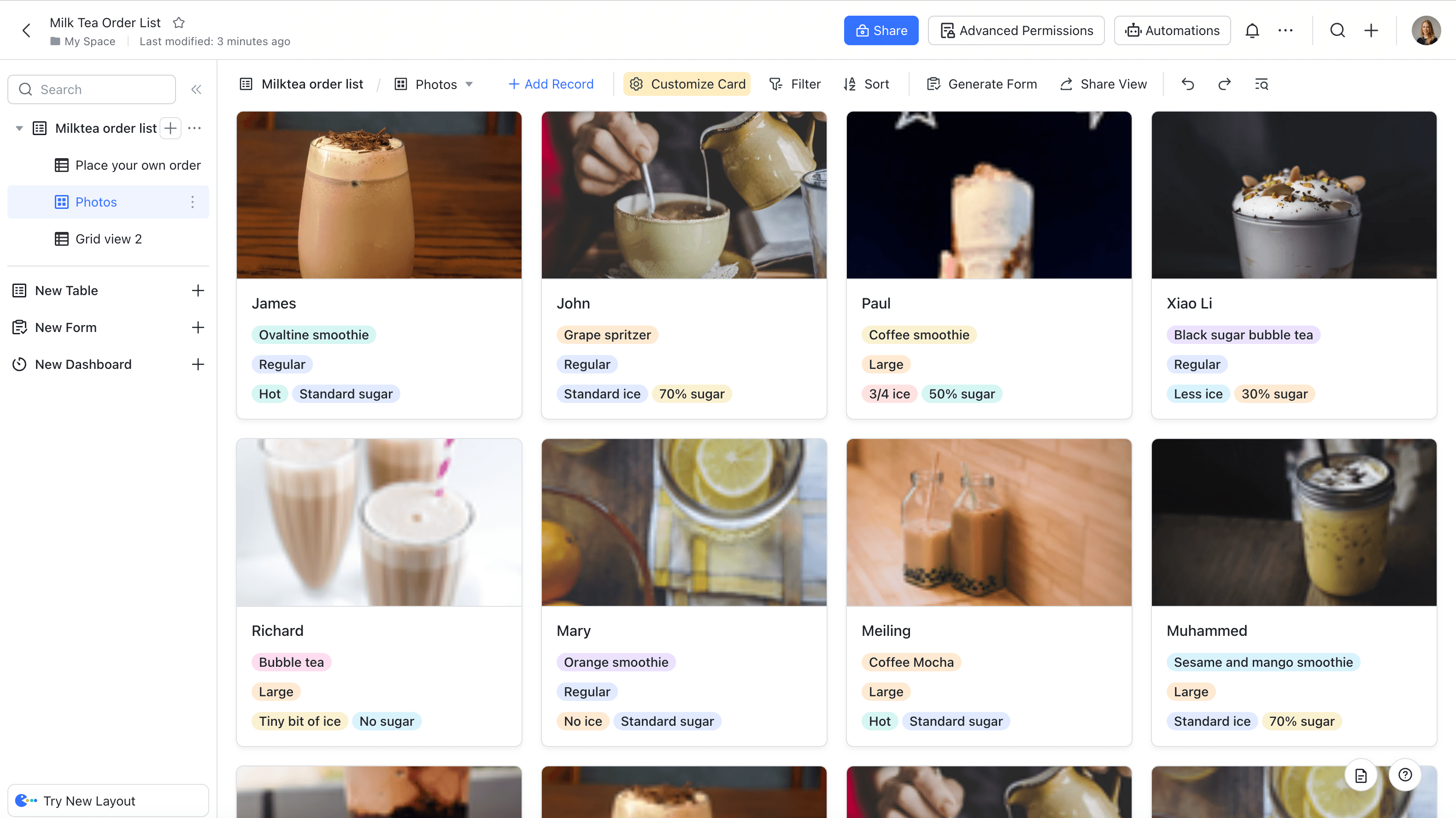 milk tea order list template