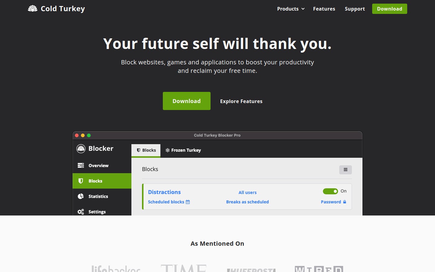 Cold Turkey Blocker homepage hero section