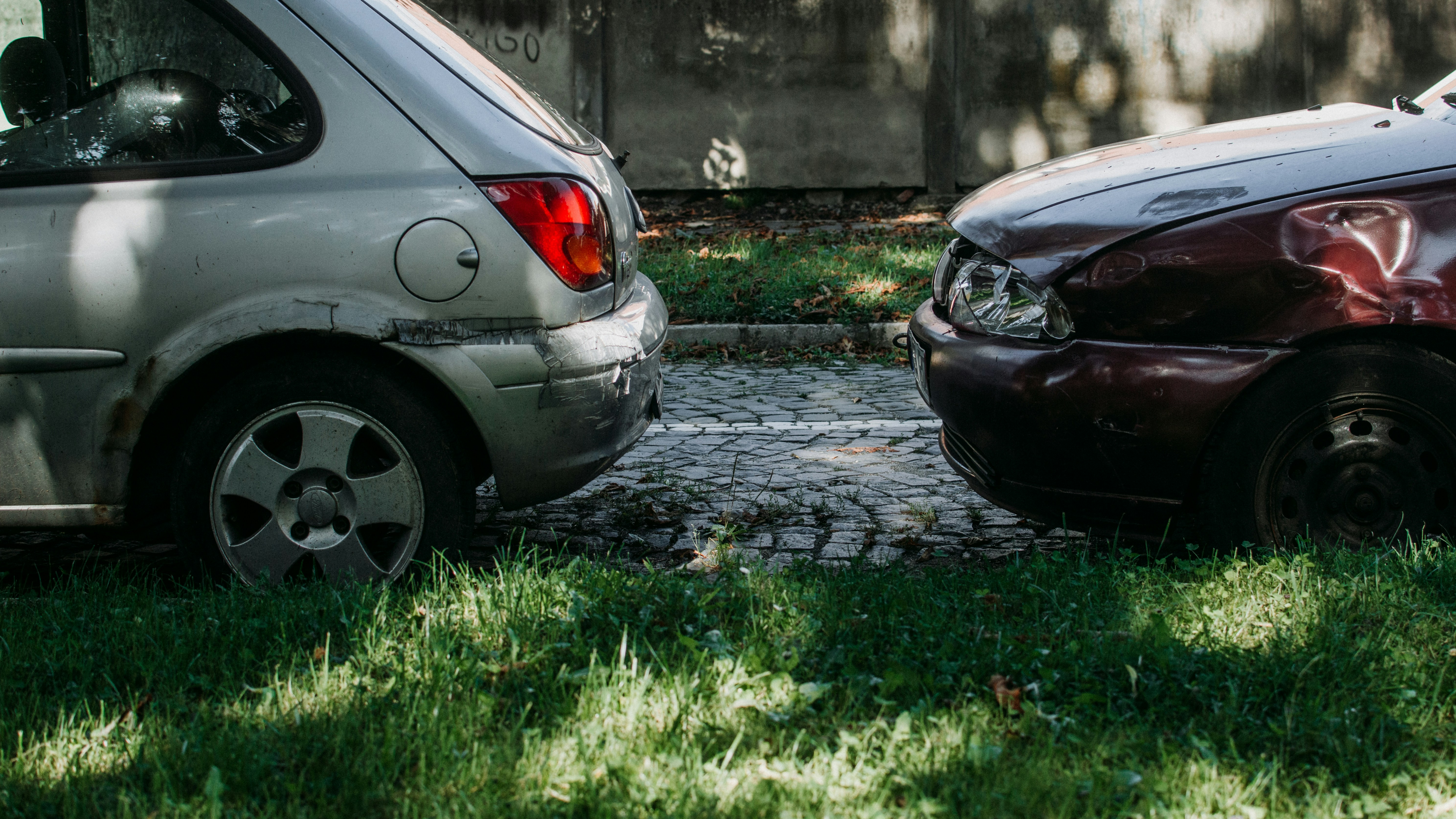 A rear-end collision between two cars 