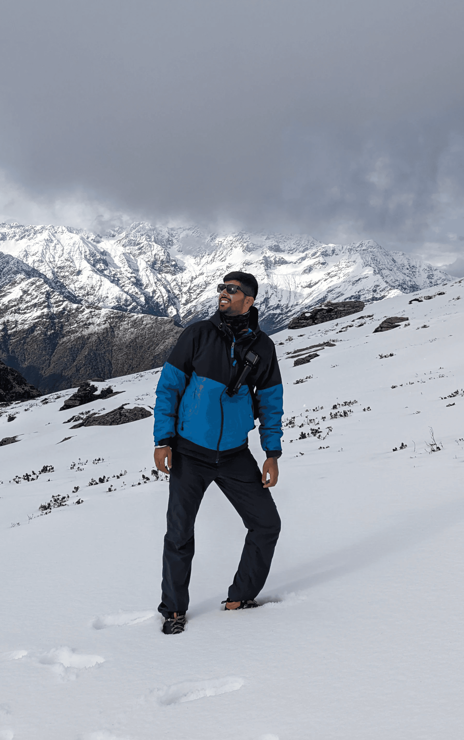 a person on an snowy mountain